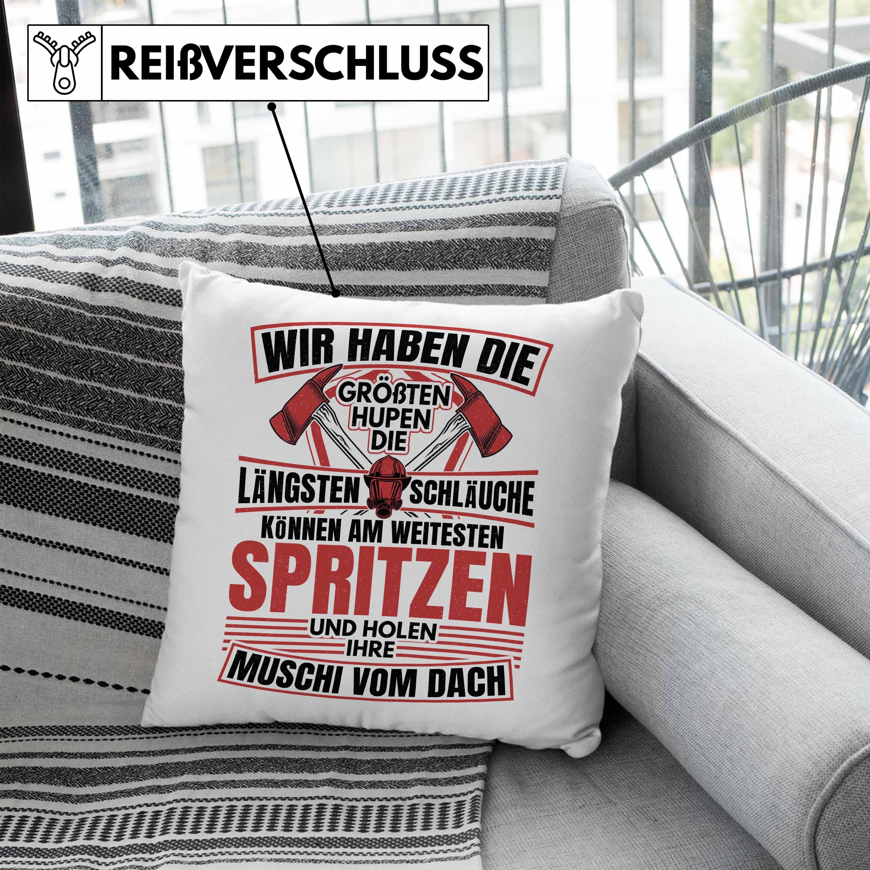 40x40 Blau Männer mit - Spruch Die Haben Lustig Füllung Längsten Kissen Feuerwehrmann Trendation Schläuche Geschenk Geschenkidee Feuerwehr Wir Dekokissen Dekokissen Trendation