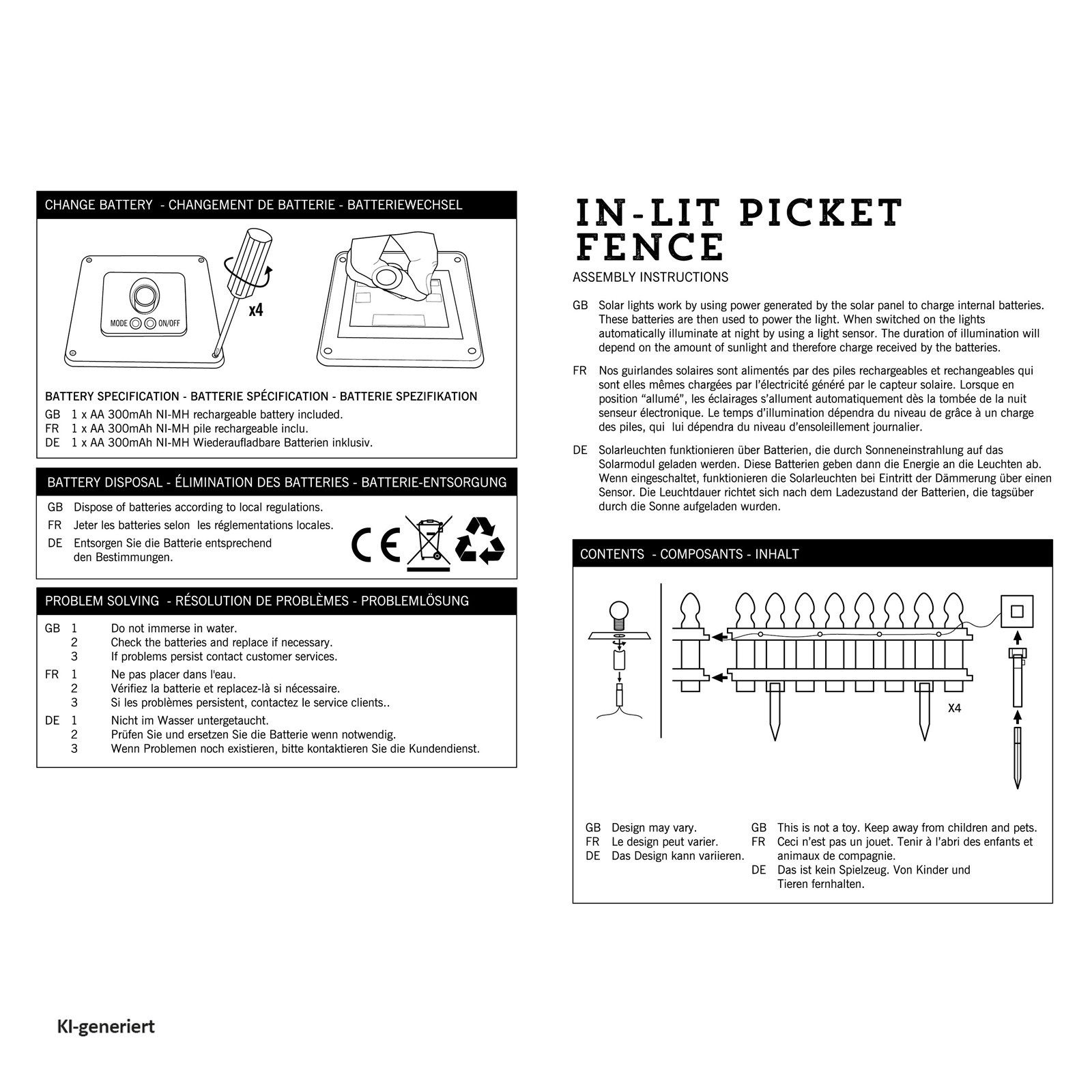HTI-Living Beetumrandung Beeteinfassung Länge 540 cm Zaun Weiß, LxH: 45x29 cm, Set, 12 Zaunelementen, inklusive 12 Solarleuchten, Zierzaun Beetumrandung Dekozau – Bild 4 von 4