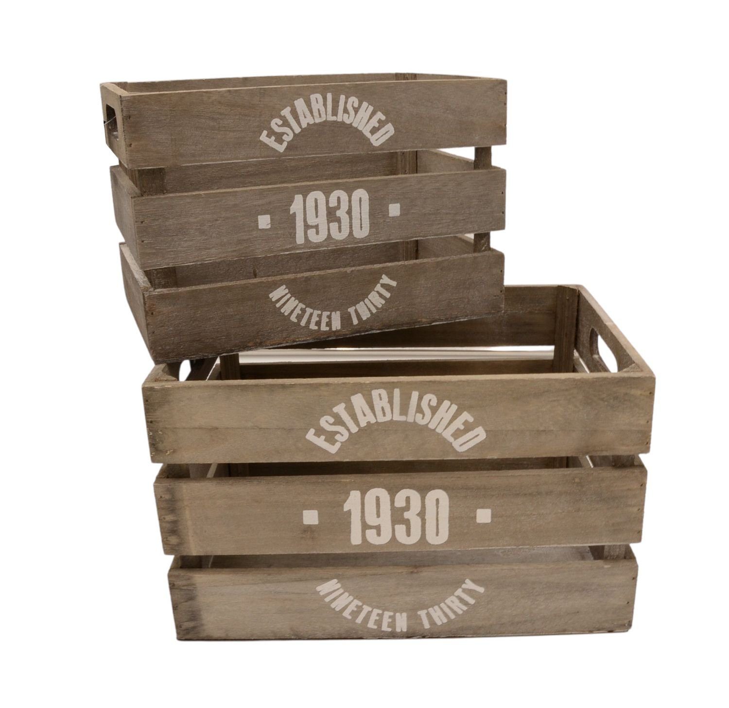Aufbewahrungsbox Deko-Holzkisten 2-tlg Aufbewahrungsbox Vintage Kistenset Used-Look
