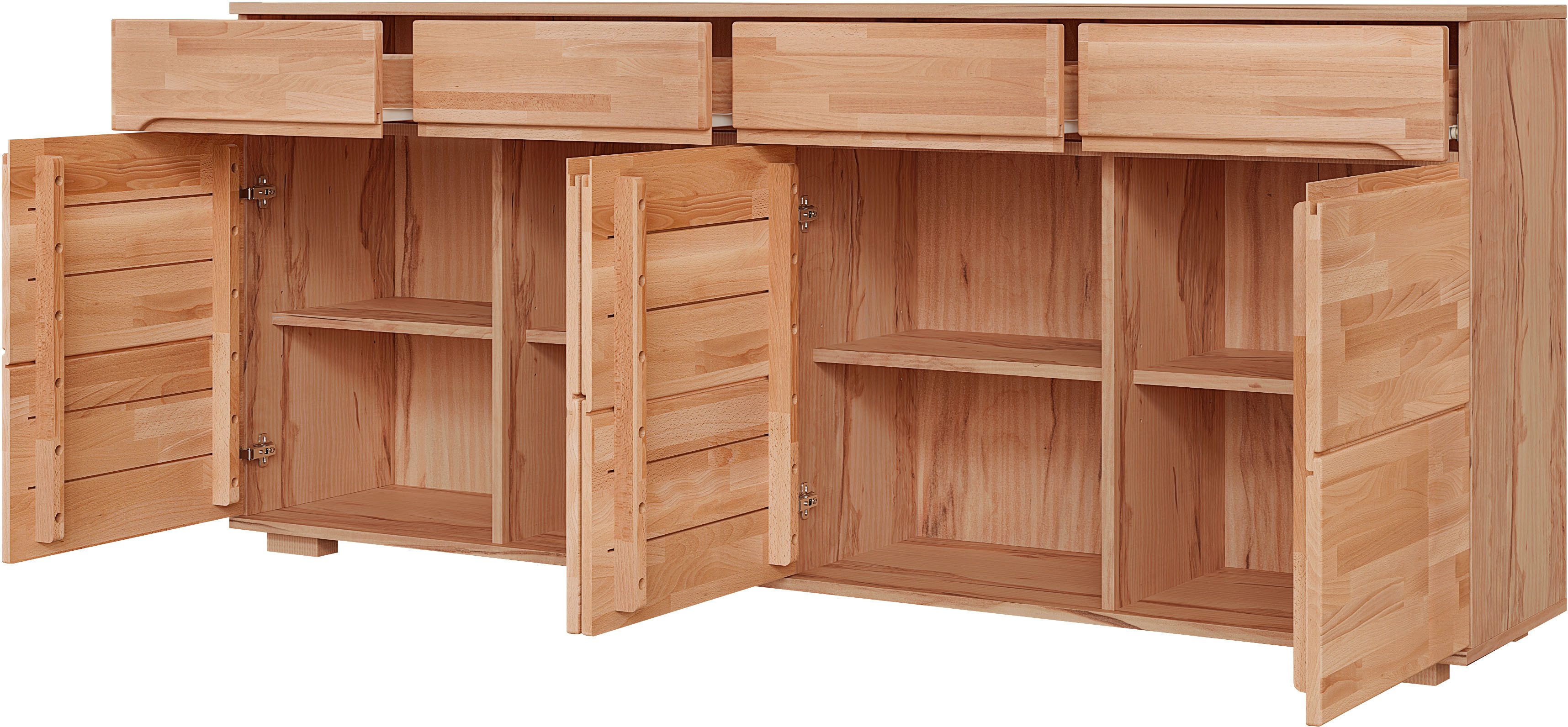 OTTO home Sideboard VETRO Teilmassiv, Fronten Massivholz, Wohnzimmer, Stauraum,Griffmulde, B/T/H:199/40/85cm, 4Schubladen, 8 geschlossen Fächer, Stauraum – Bild 4 von 5