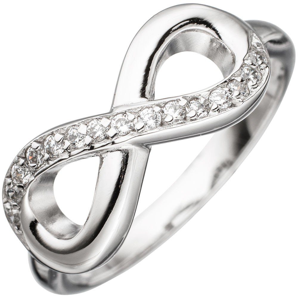 Schmuck Krone Silberring Ring Damenring Unendlichkeit 925 Sterling Silber rhodiniert mit Zirkonia weiß, Silber 925