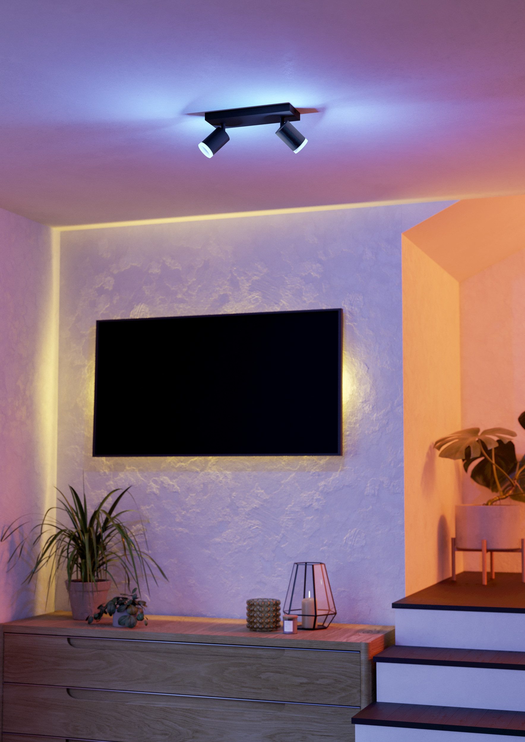 EGLO Deckenspot MELITELLO-Z Spotlampe - Alu, Stahl - LED - 2X3,7W - IP20, CCT - über Fernbedienung, Dimmfunktion, Farbwechsel, Memoryfunktion, Nachtlichtfunktion, RGB, Weckerfunktion, dimmbar über Fernbedienung, mehrere Helligkeitsstufen, LED fest integriert, Kaltweiß, Neutralweiß, RGB, Warmweiß, Wandleuchte, Wandspot, schwenkbar, Strahler, L25 x B10,5 x H8 cm