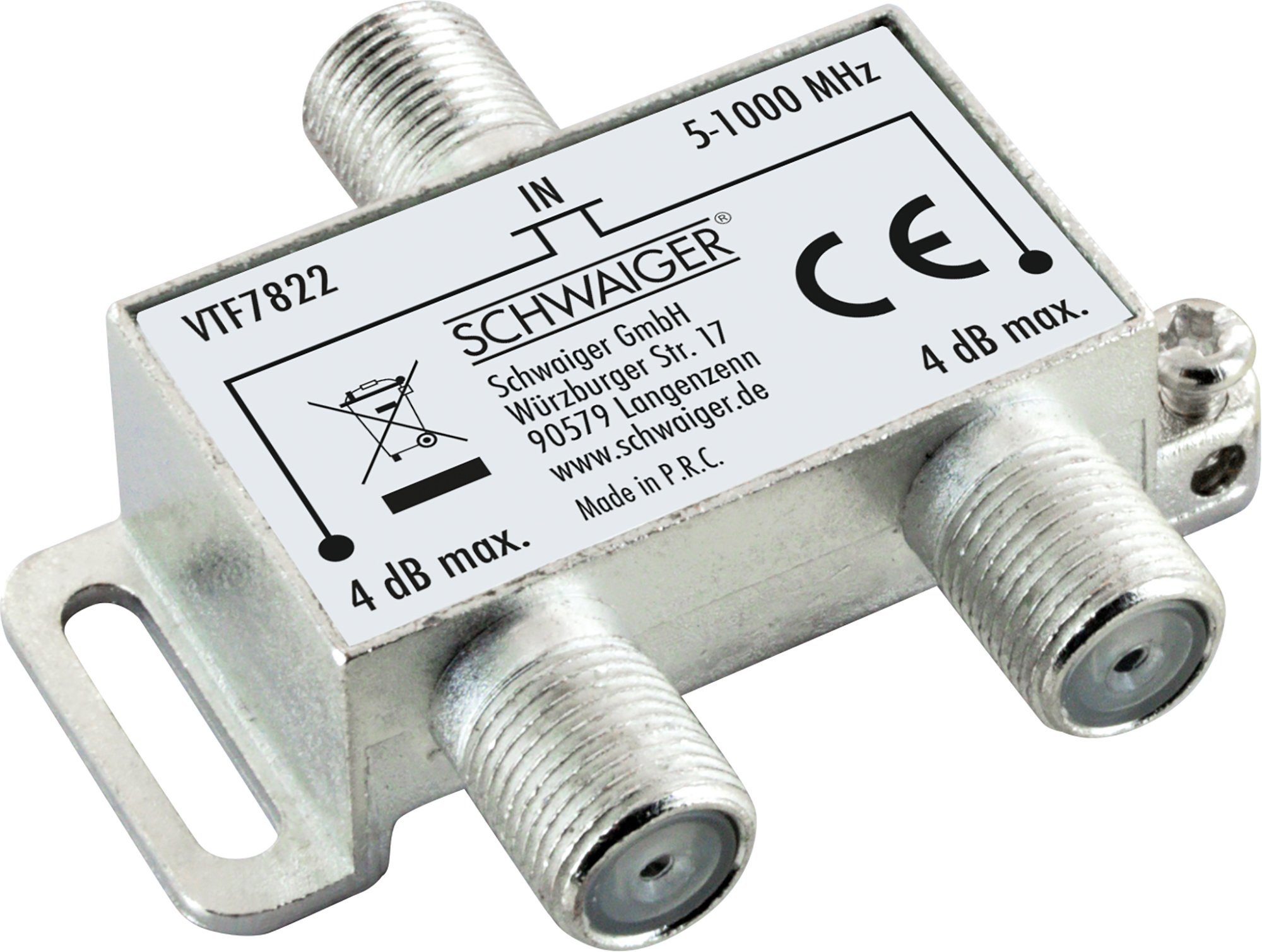Schwaiger SAT-Verteiler VTF7822 531 (verteilt ein Signal auf zwei Teilnehmer), für Kabel- und Antennenanlagen