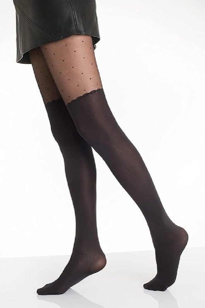 COFI 1453 Leggings Damen Strumpfhose durchsichtig mit Punkten Baumwollzwick günstig online kaufen