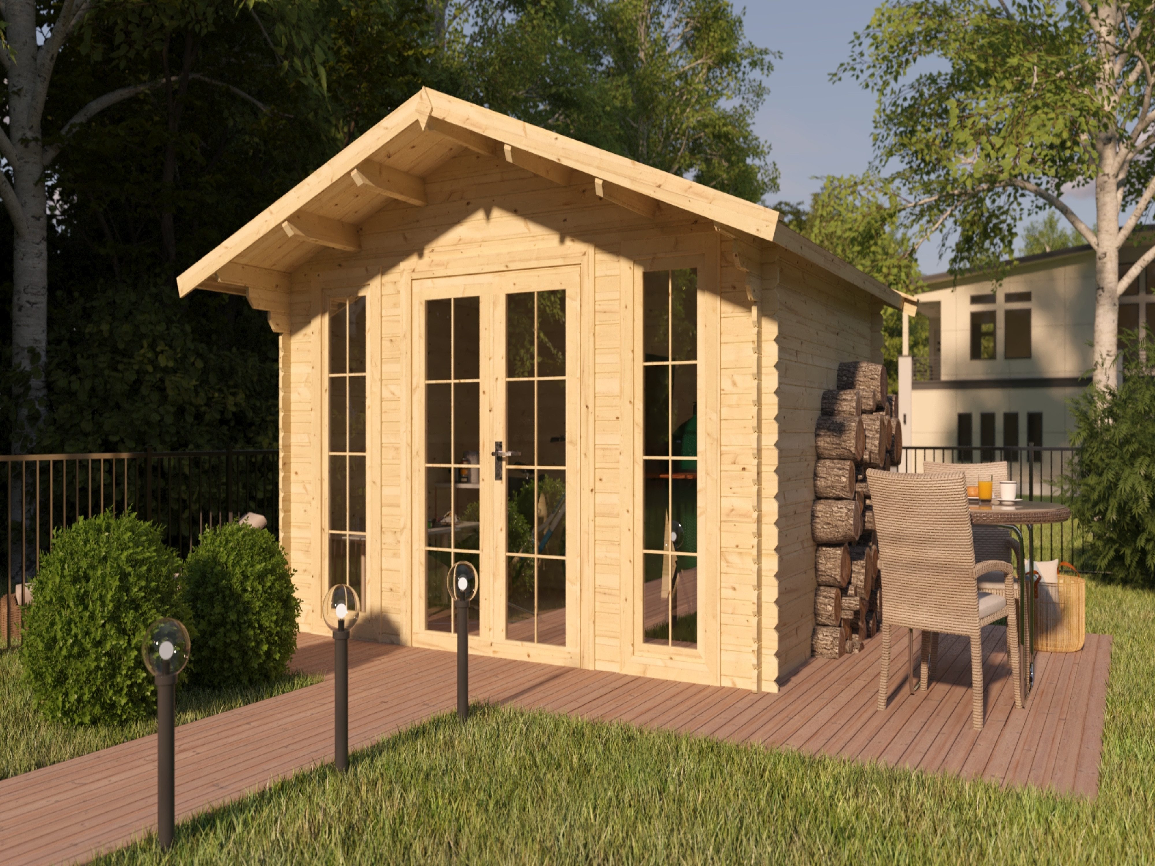 Woodtex Gartenhaus Gartenhaus Blockbohlenhaus Maximus 28 mm naturbelassen, BxT: 402x361 cm, 28 mm Wandstärke, Doppeltür