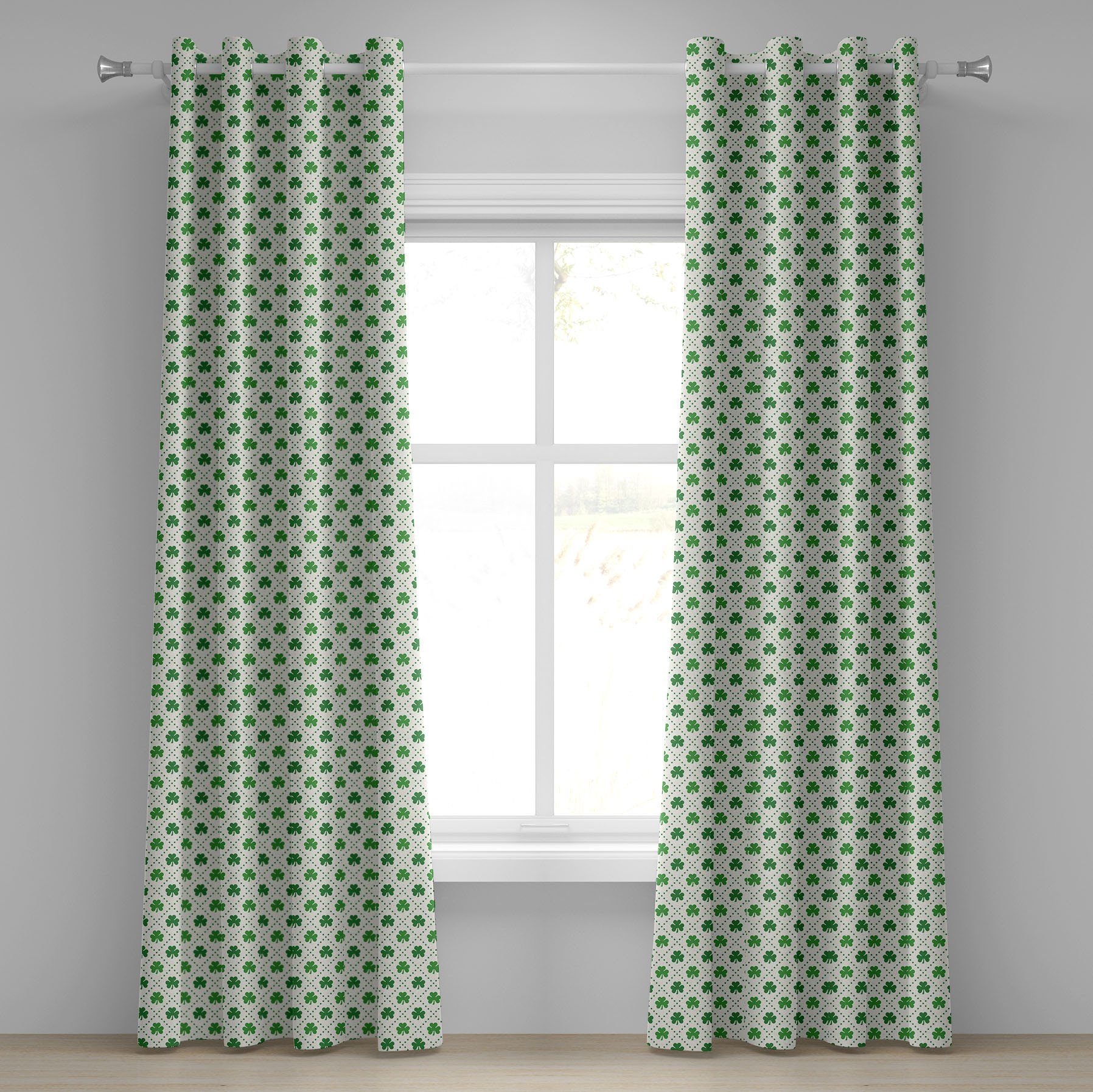 Gardine Dekorative 2-Panel-Fenstervorhänge für Schlafzimmer Wohnzimmer, Abakuhaus, irisch 4 Leaf Shamrock Dots