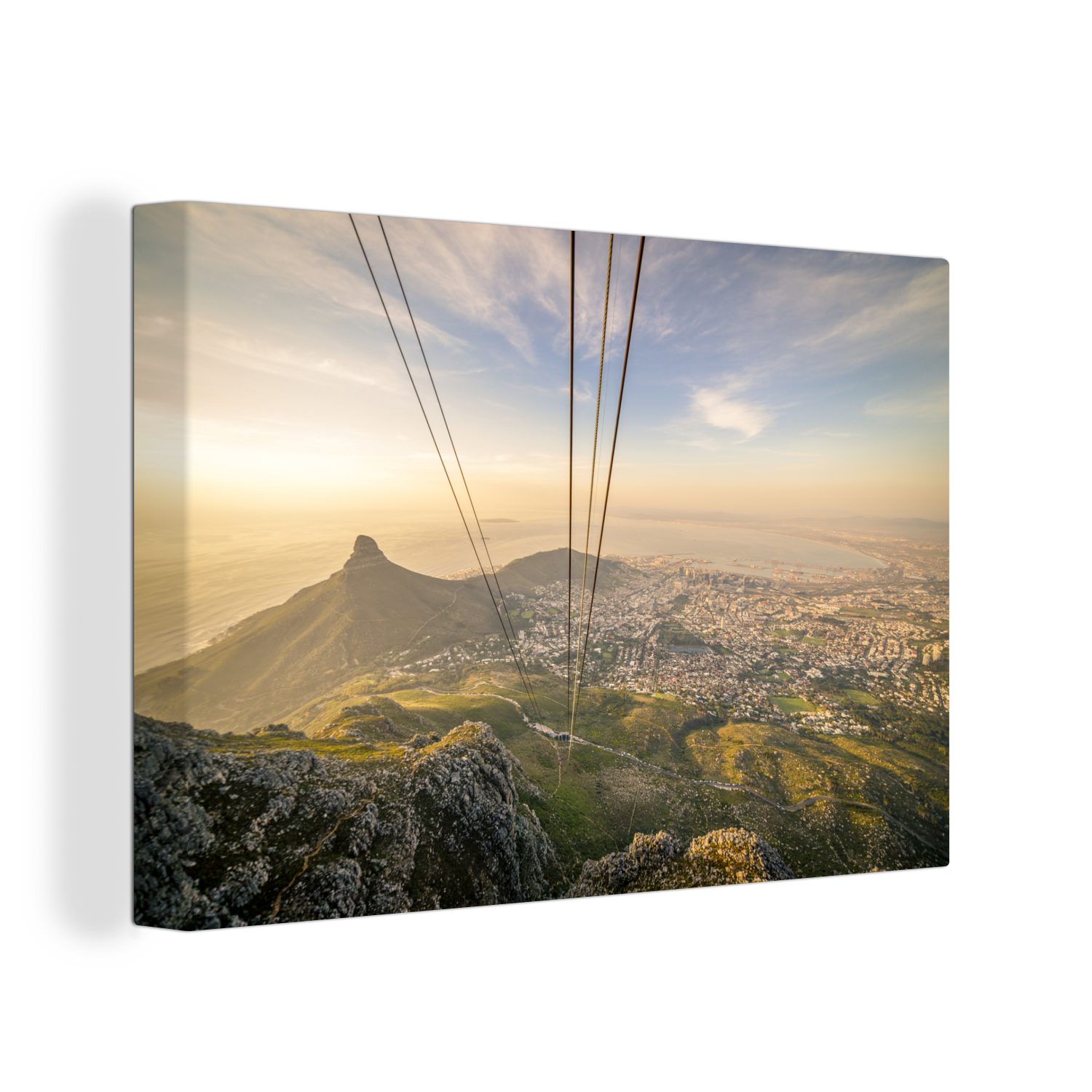OneMillionCanvasses® Leinwandbild Blick vom Tafelberg über Kapstadt bei Sonnenuntergang, (1 St), Wandbild Leinwandbilder, Aufhängefertig, Wanddeko, 30x20 cm