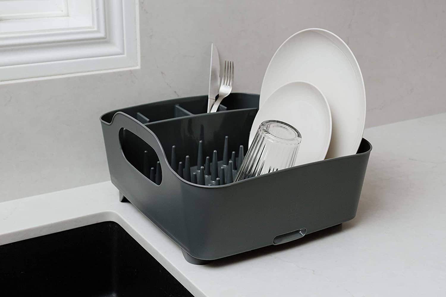 Umbra Geschirrständer Abtropfkorb TUB anthrazit/grau, Selbstentleerender Auslauf
