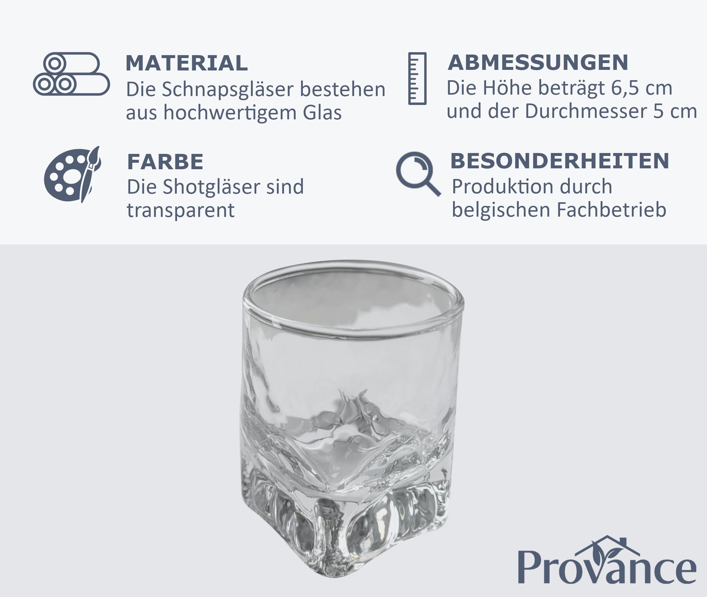 Provance Schnapsglas 6 x Schnapsglas Schnapsgläser Stamper Shotglas Kristallglas 40ml 4cl, 6-tlg., Glas