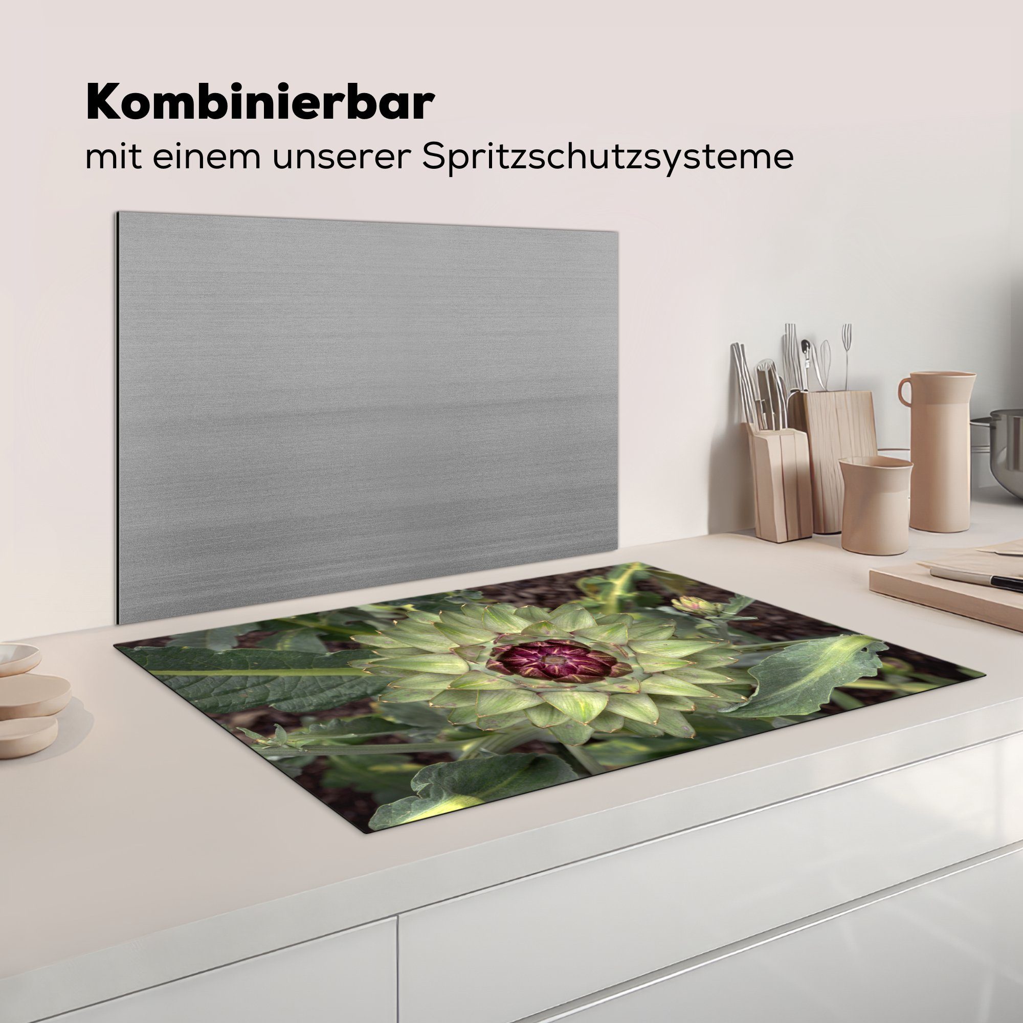 Kardone von oben, Induktionskochfeld tlg), cm, (1 küche, Herdblende-/Abdeckplatte markanter Ein einer MuchoWow die Kopf 81x52 Schutz Vinyl, in Ceranfeldabdeckung für London