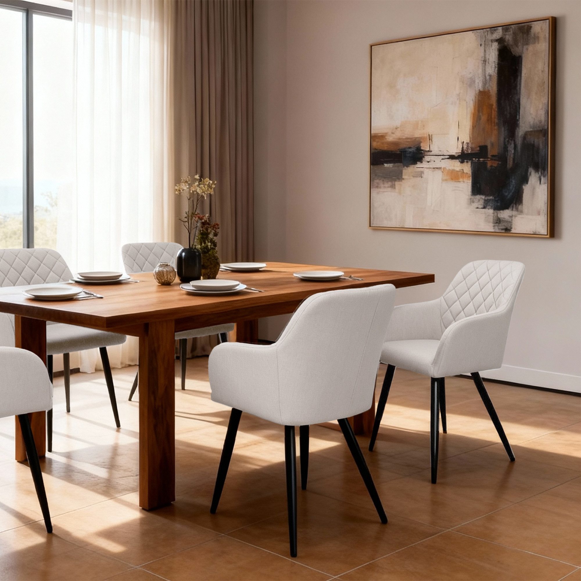 Albatros International Esszimmerstuhl Esszimmer Stühle 2er Set SILA, Stuhl Stühle Esszimmerstühle, Küche (2er Set, Beige, Stoff Bezug), Küchenstuhl Küchenstühle – Bild 3 von 5