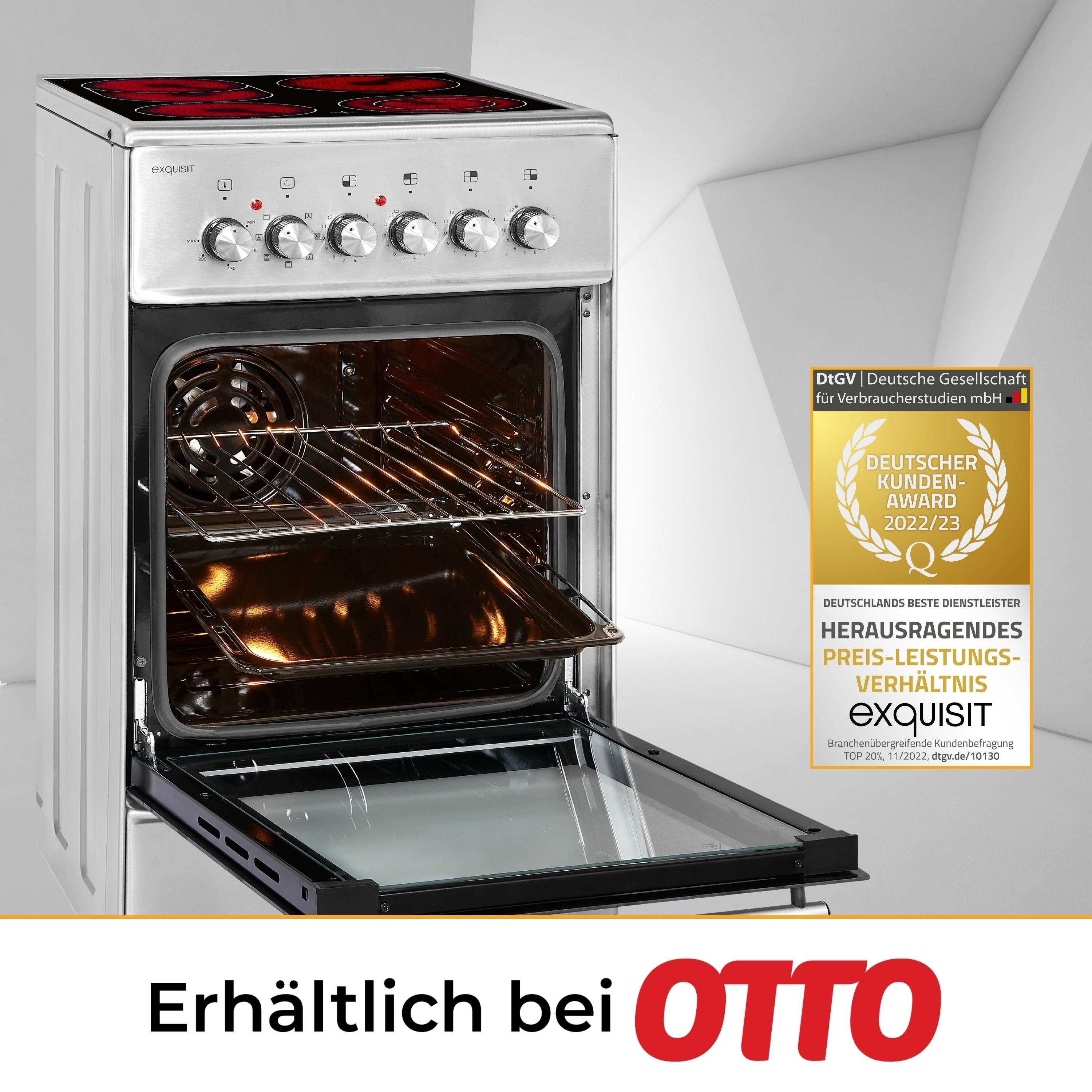 exquisit Elektro-Standherd Kochen ideal Heißluft, ECM 2-Kreisbräter & BZ, für flexibles 8-4.1 Bräterzone