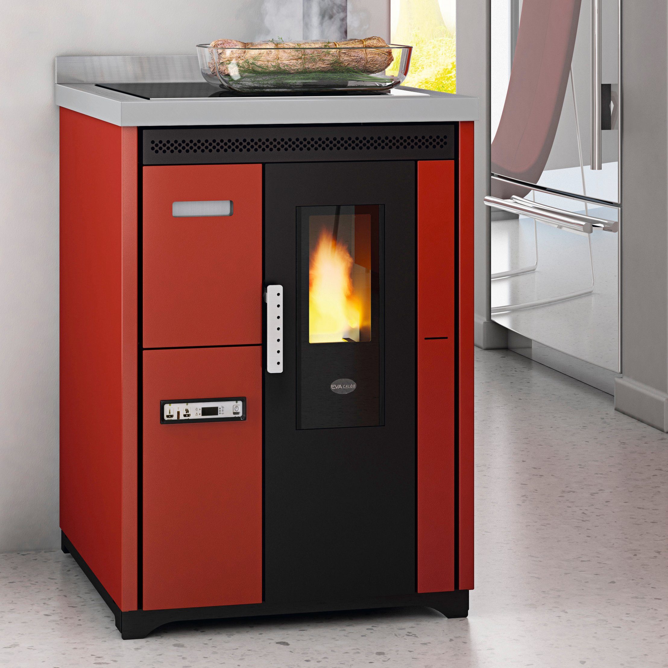 Blaze Pelletofen Küchenherd Nina, 6,5 kW, rot