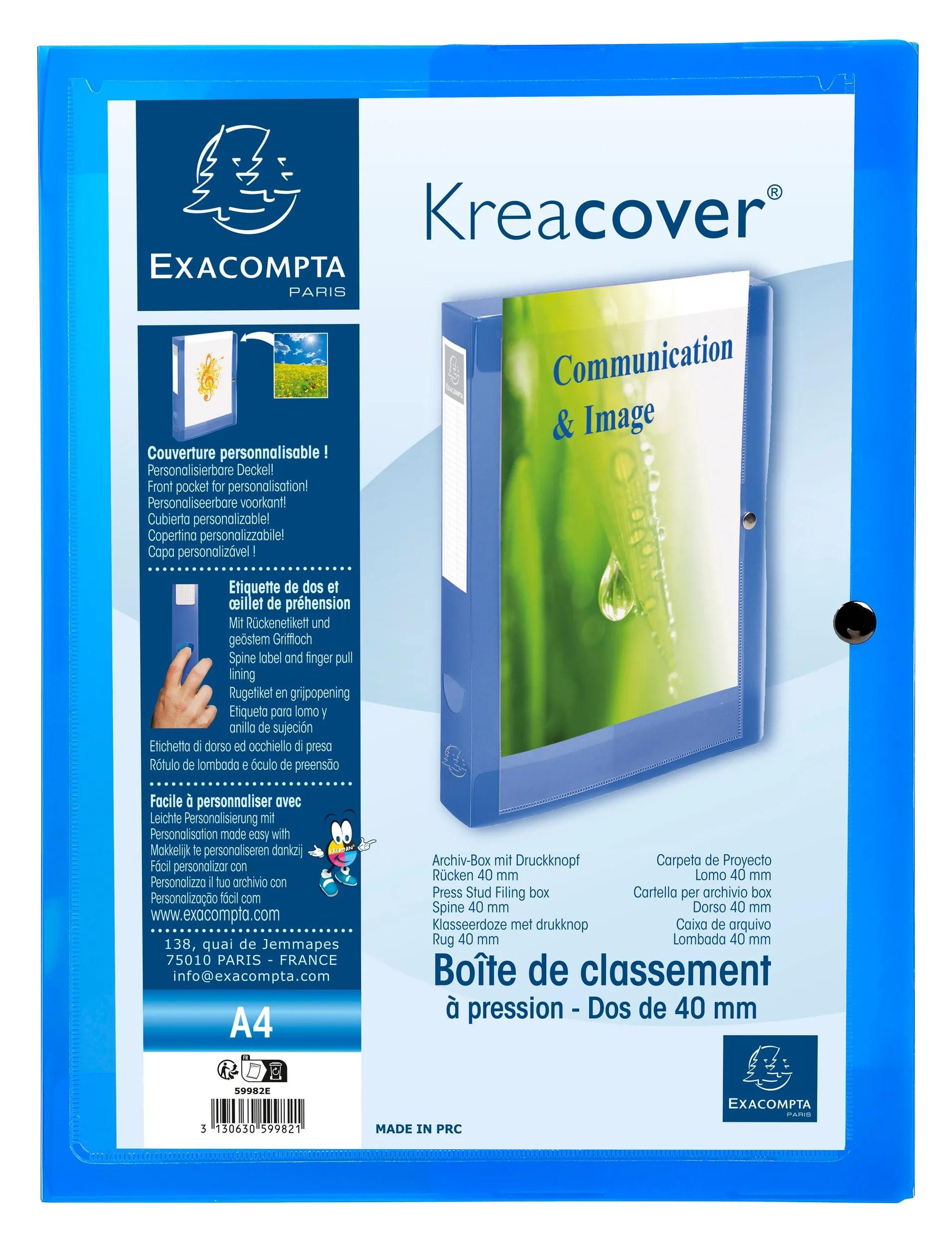 Archivcontainer 5x Archivbox + Knopf PP 700µ, Rücken 40mm, A4, Blau, 59982E