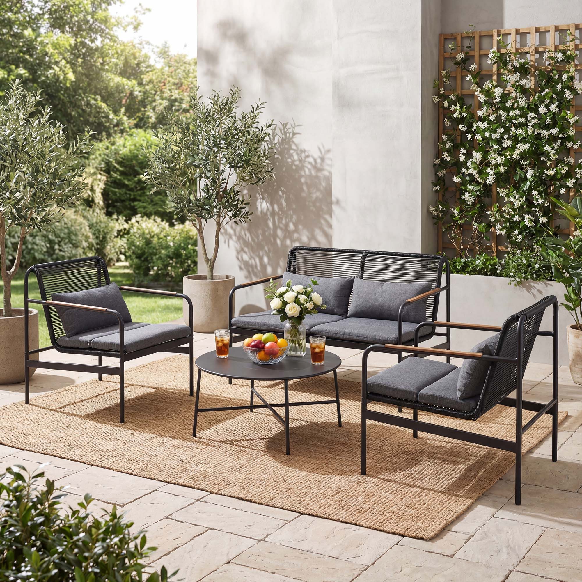 KOMFOTTEU Gartenlounge-Set, (4-tlg), Sitzgruppe mit Kissen, 3 Gartenstühle & 1 Gartentisch