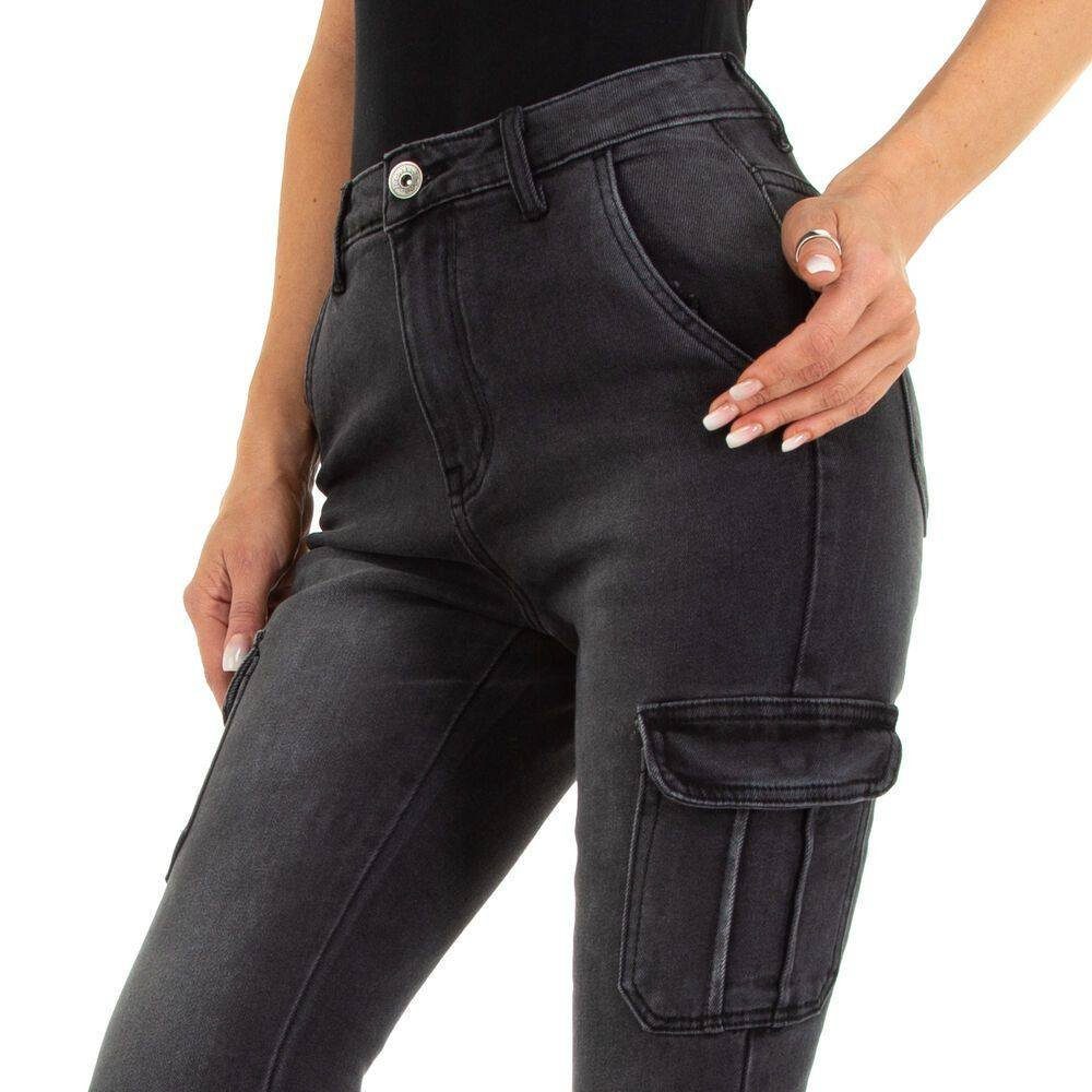 Jeans Freizeit Ital-Design Skinny Schwarz Skinny-fit-Jeans Damen in