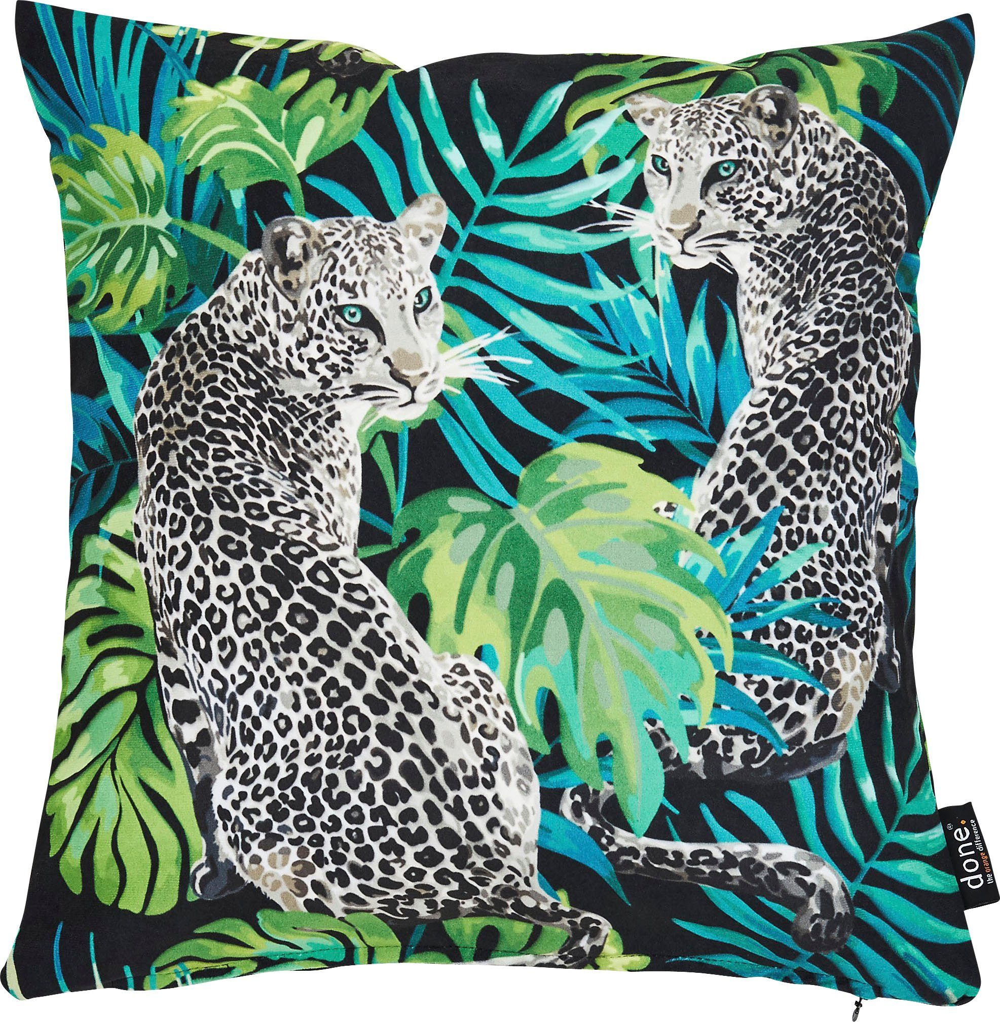 done.® Dekokissen Velour Print Leopard, Beidseitig bedruckte Kissenhüle ohne Füllung, 1 Stück