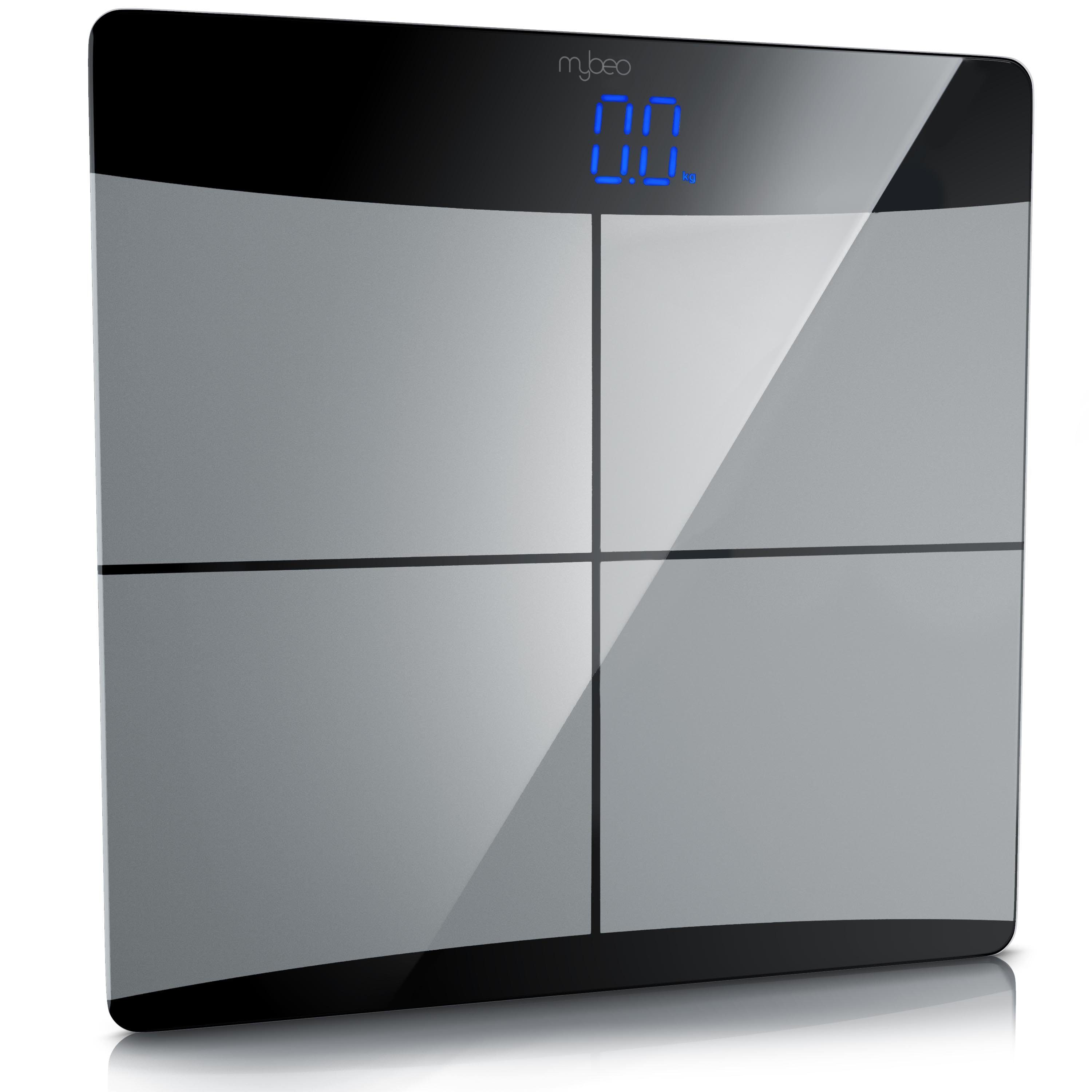 MyBeo Personenwaage, Digitale Glas Körperwaage, Max. 180kg, 4x Mess-Sensoren, LED-Display