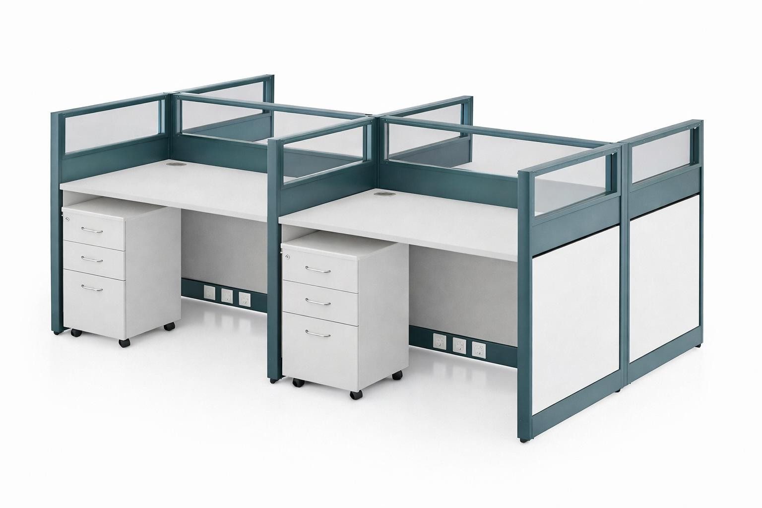 Xlmoebel Schreibtisch Modulares Bürosystem mit Glasoberfläche und grünem Rollcontainer, Made in Europa