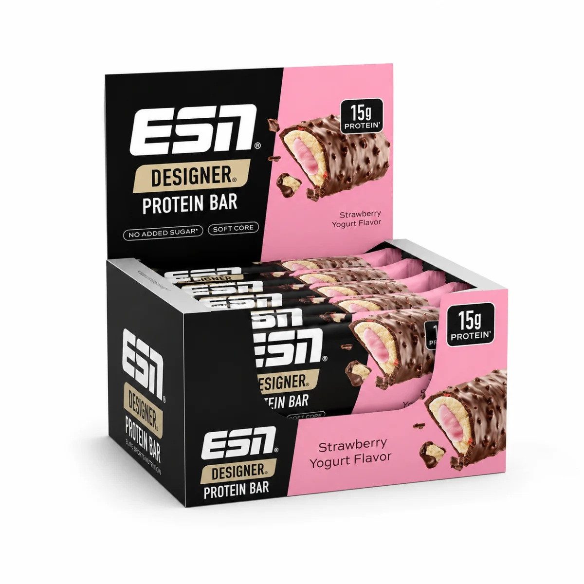 ESN Designer Bar Protein Riegel Box 12x45g Strawberry Yogurt Riegel, 1 er Multipack à 12 St., 15 g Protein pro Riegel