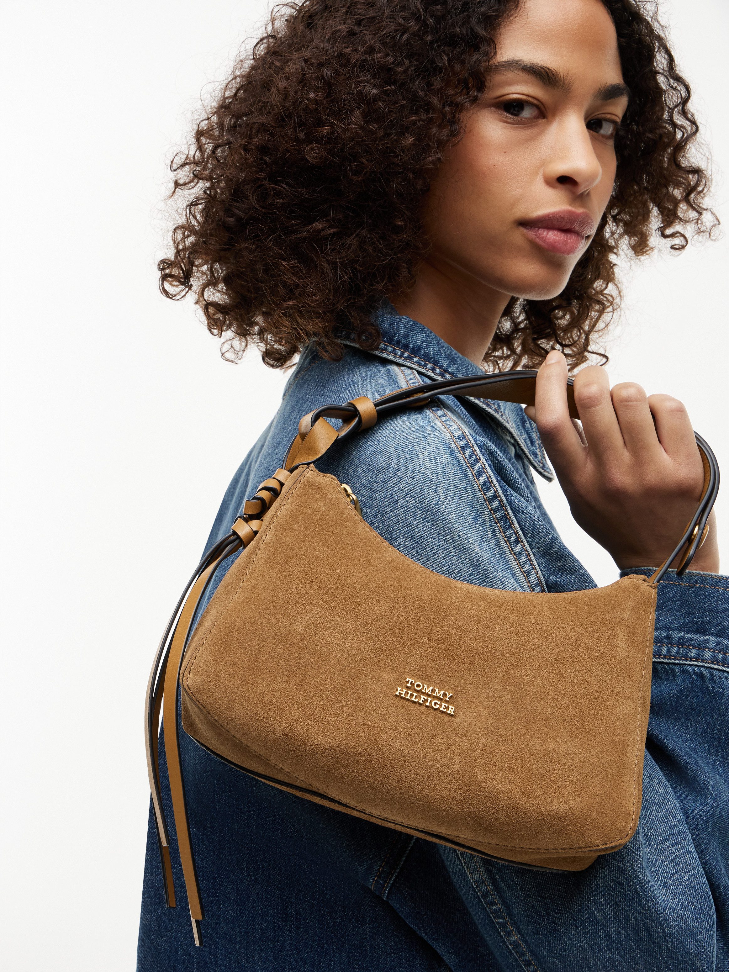 Tommy Hilfiger Schultertasche TH STATEMENT MINI SHOULD BAG SUE (Set, Abnehmbarer Anhänger), Damen Handtasche, Tragetasche mit Logoschriftzug