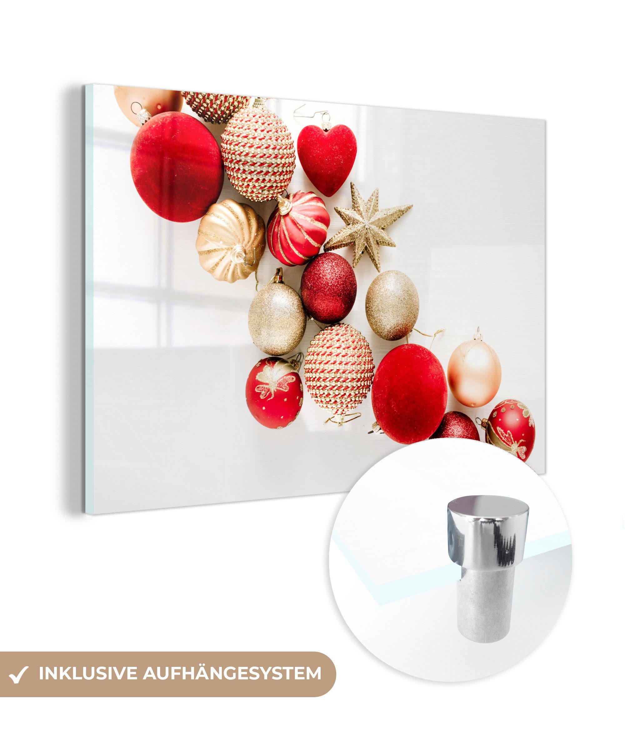 MuchoWow Acrylglasbild Winter - Weihnachten - Christbaumkugeln, (1 St), Acrylglasbilder Wohnzimmer & Schlafzimmer