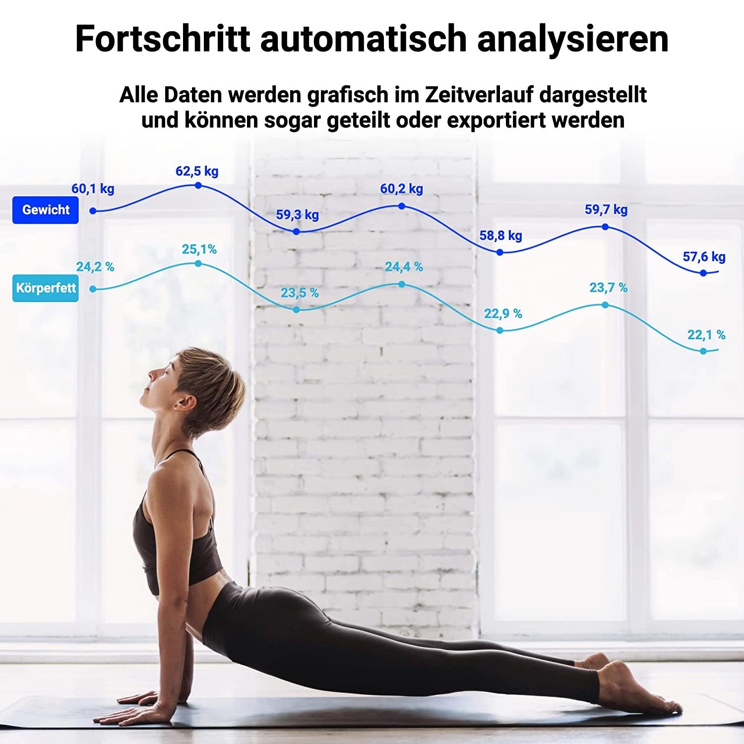 Fitleap Personenwaage Waage mit Körperfett- & Muskelanalyse bis 180kg, mit großen Display &…