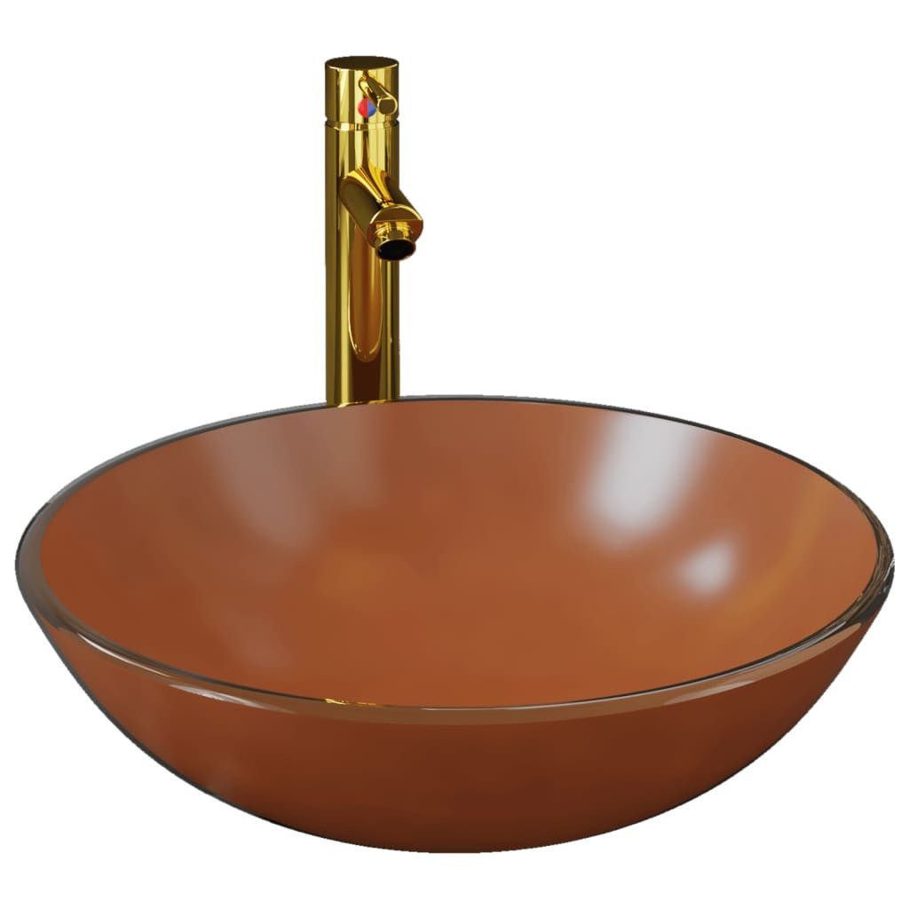 vidaXL Waschbecken Badezimmer Waschbecken mit Wasserhahn und Ablaufgarnitur Braun
