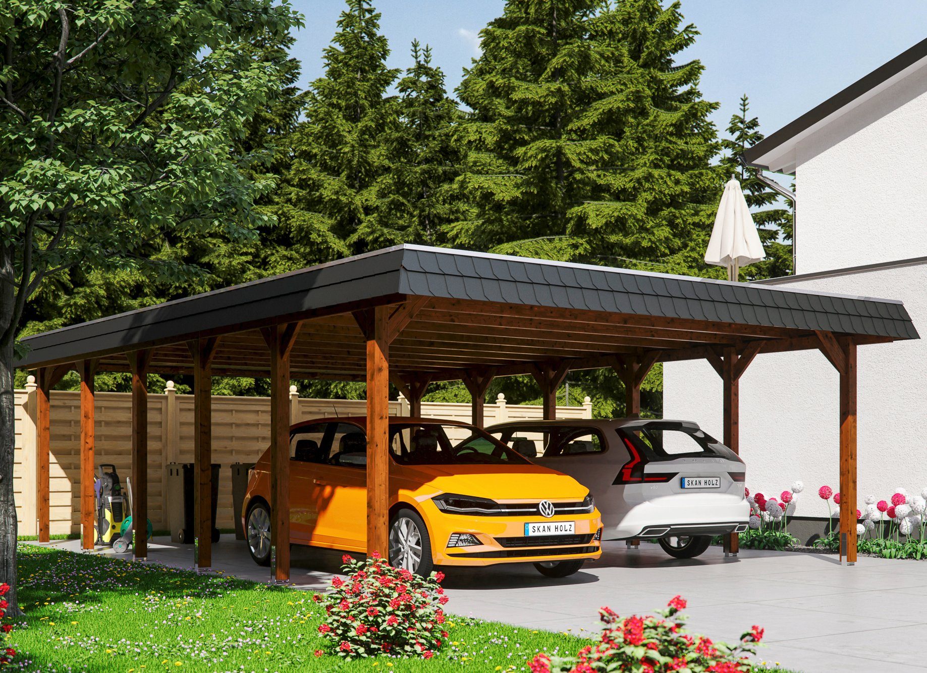 Skanholz Doppelcarport Spreewald, BxT: 585x893 cm, 215 cm Einfahrtshöhe braun | Carports