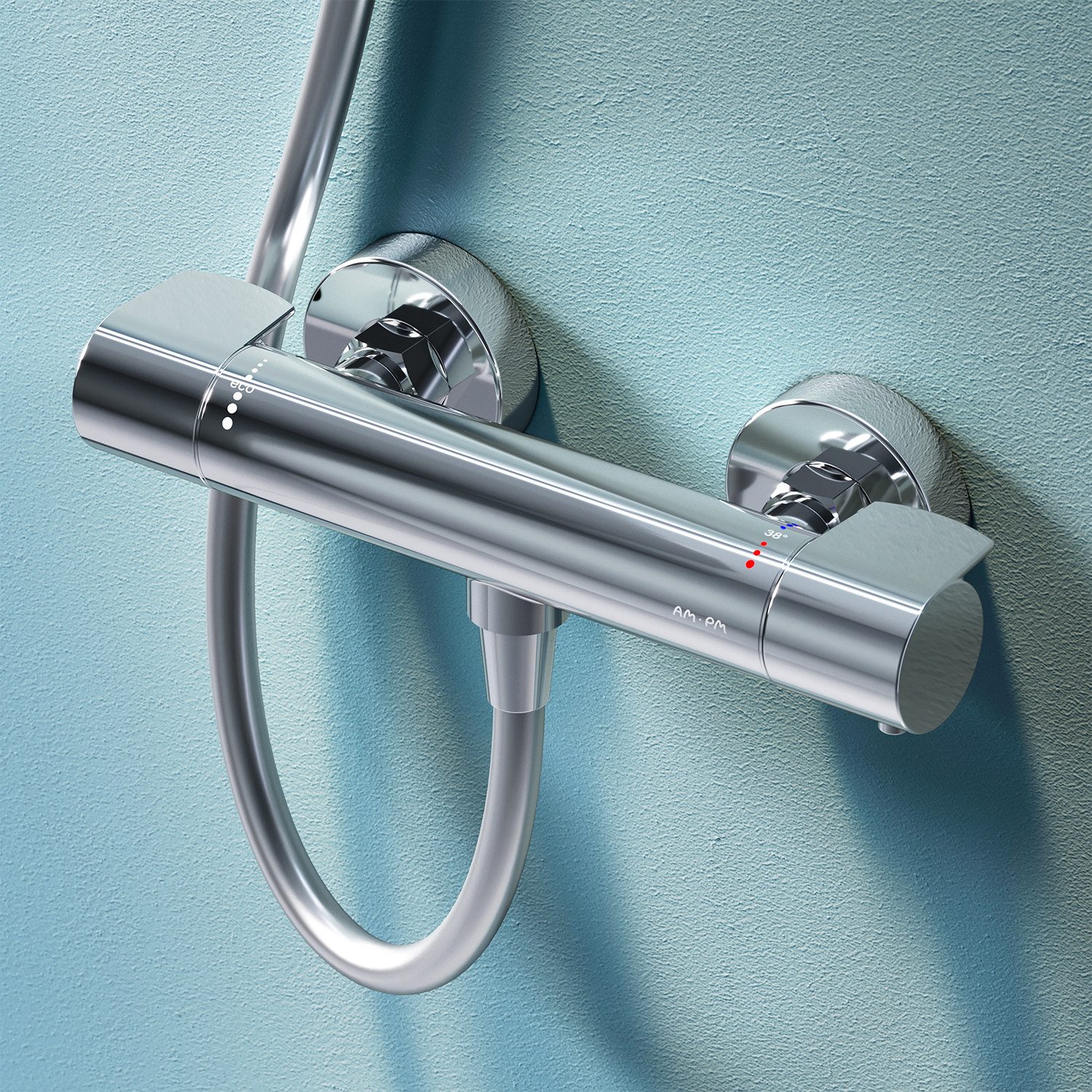 AM.PM Duscharmatur Dusch-Armatur mit Thermostat X-JOY Brausearmatur Mischarmatur Dusche (Duschthermostat mit Sicherheitsbegrenzung bei 38℃, Brausearmatur mit Thermostatregler Chrom / Silber) Drehregler inkl. 2 x Abdeckrosetten