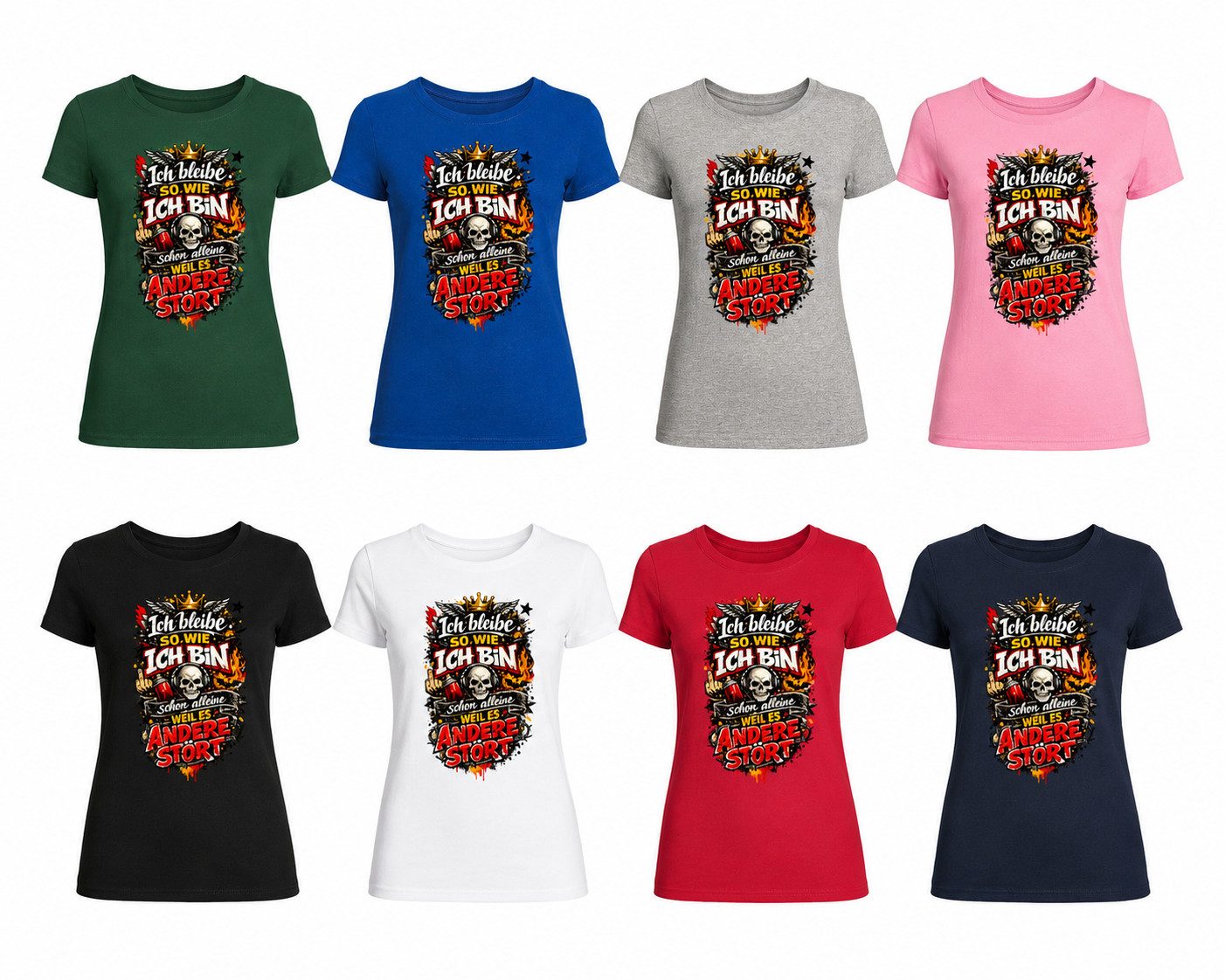 Blondie & Brownie T-Shirt Bleibe Wie Ich Bin Damen Tee Shirt Statement Print Baumwolle Rundhals (Einzelstück, Einzelartikel) BleibeWieIchBin Statement Printshirt