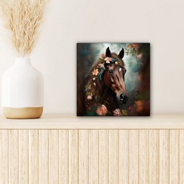 OneMillionCanvasses® Leinwandbild Pferd - Natur - Blumen - Tiere - Wald, (1 St), Leinwand Bilder für Wohnzimmer Schlafzimmer, 20x20 cm