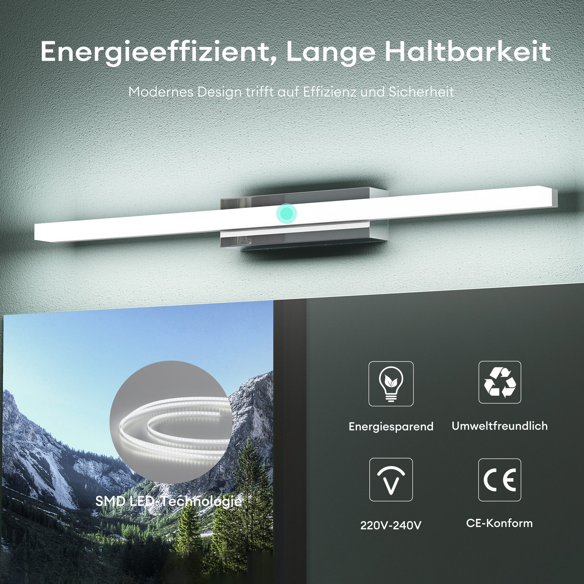 Mai & Mai LED Spiegelleuchte Spiegellamp Badleuchte Wandleuchte 6000K Badlampe Spiegelstrahl