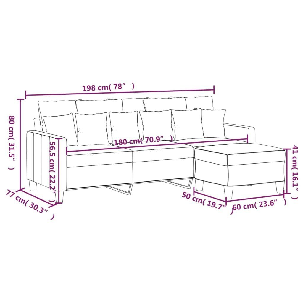 vidaXL Sofa 3-Sitzer-Sofa mit Hocker Hellgelb cm 180 Stoff