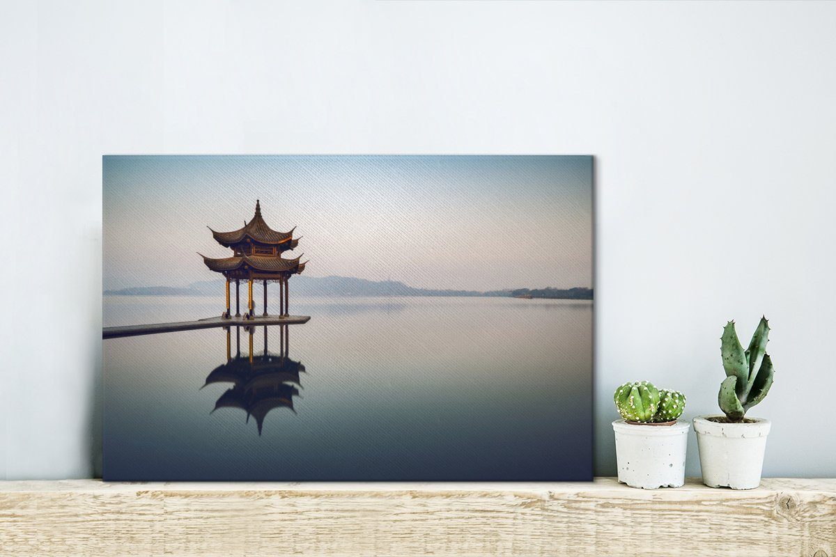 Leinwandbilder, Der cm (1 Hangzhou, St), von im Leinwandbild OneMillionCanvasses® See Aufhängefertig, 30x20 Pavillon Wanddeko, Wandbild