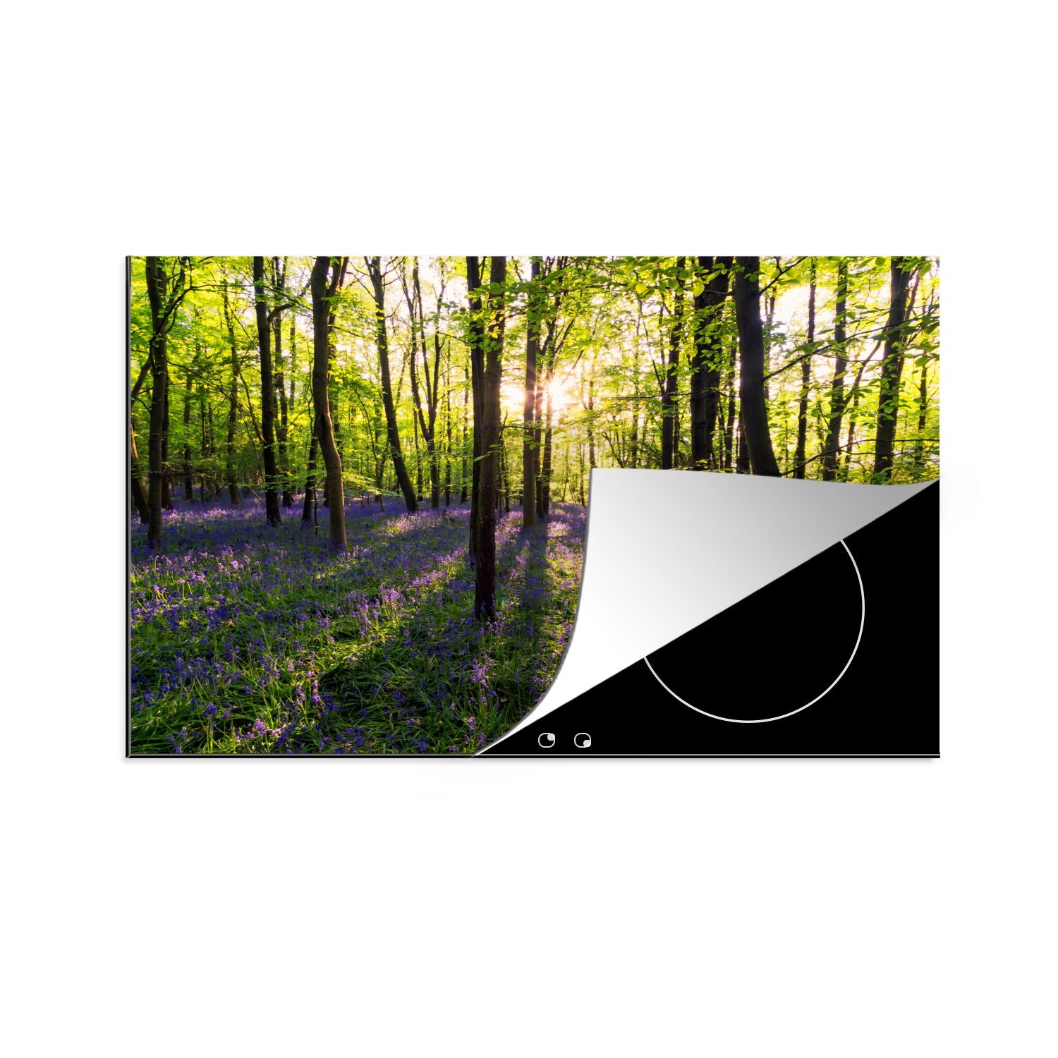 MuchoWow Herdblende-/Abdeckplatte Wald - Blumen - Lavendel, Vinyl, (1 tlg), 81x52 cm, Induktionskochfeld Schutz für die küche, Ceranfeldabdeckung