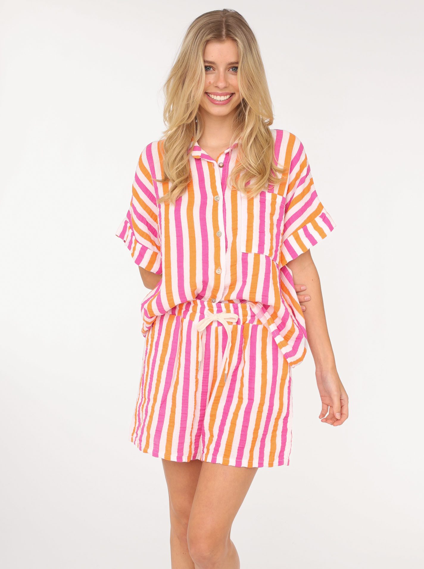 Zwillingsherz Hemdbluse "Musselinset" (Set, 2-tlg) Kurzarm, gestreift, Knop günstig online kaufen