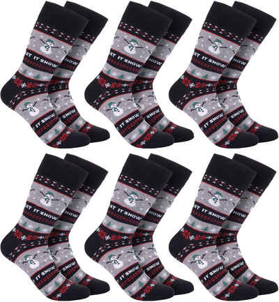 BRUBAKER Socken Weihnachtssocken für Damen und Herren (6-Paar, 1 Paar) Festliche Weihnachtsmotive - Baumwolle Socken Weihnachten