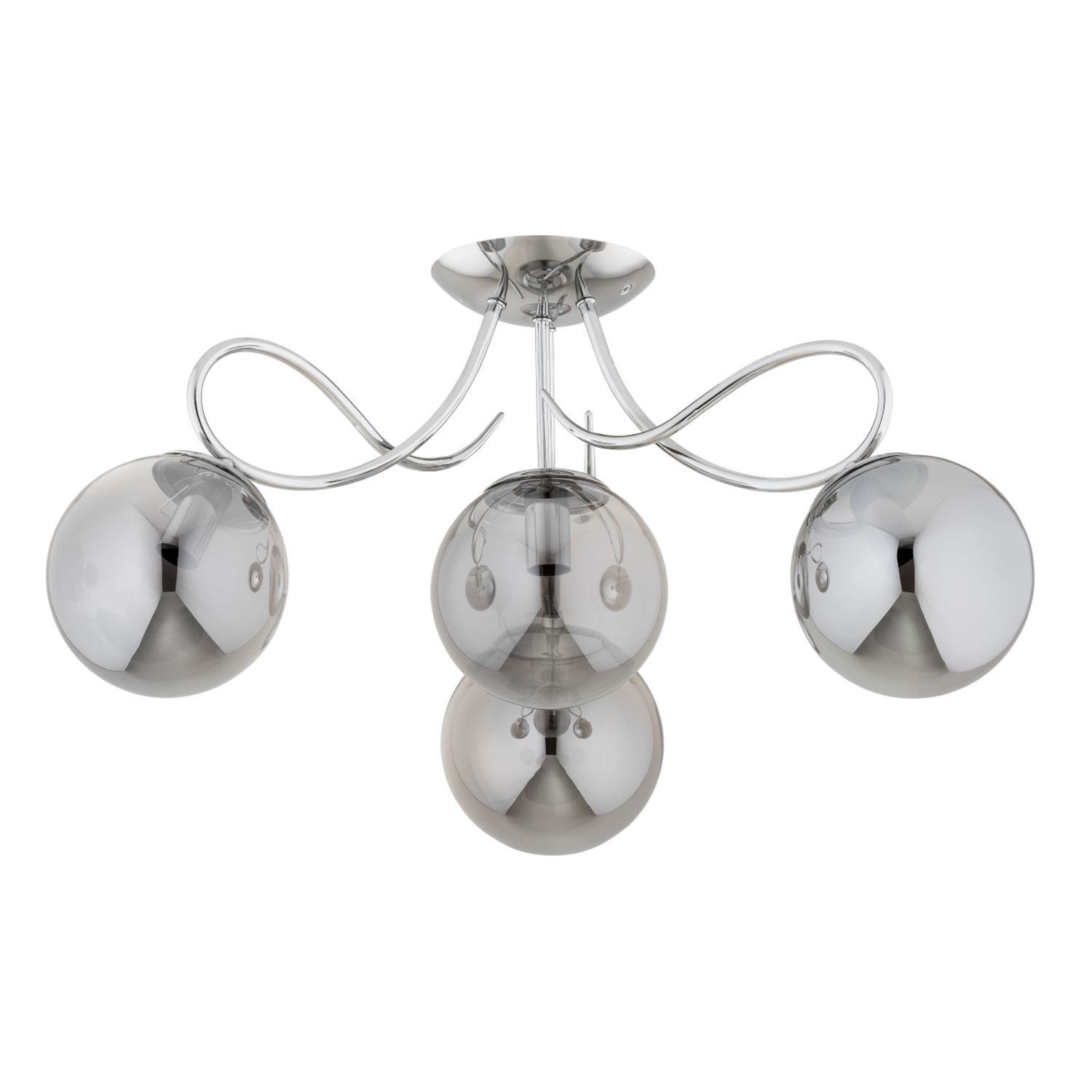 Licht-Erlebnisse Deckenleuchte JAROKI, ohne Leuchtmittel, Glas Metall E14 B: 58 cm Chrom Rauchglas 4-flammig Kugel Schirm