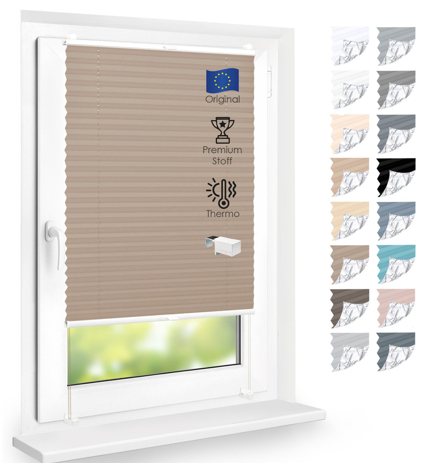 DomDeco Plissee Premium Thermo Plissee ohne Bohren, Sichtschutz, lichtdurchlässig, blickdicht, Klemmfix, Thermo-Wärmeschutz, verdunkelnd, blickdicht, Stufenlos