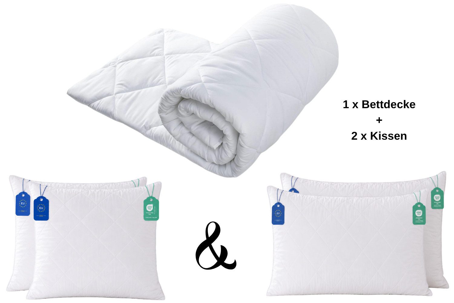 Pointhome Bettdecke + Kopfkissen Ganzjahresdecke, Waschmaschinengeeignet, Bettenset, Bettdecken-Set, Füllung: Hohlfaser, 1 Bettdecke + 2 Kissen