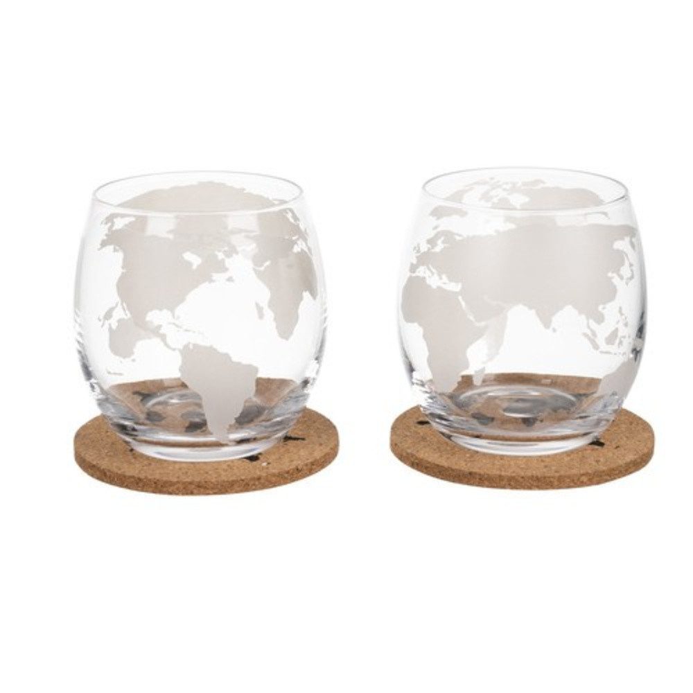 MALATEC Karaffe Globus Whiskyglas, (Whisky-Set, 17-tlg., Geschenkidee), kugelförmige Karaffe, 2 Gläser mit Muster, 2 Korkuntersetzer mit Karte