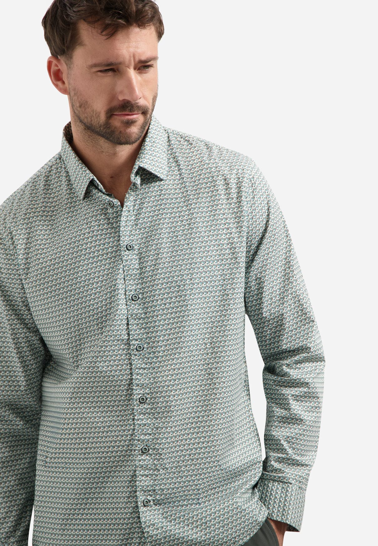 NO EXCESS Langarmhemd Shirt Stretch Allover Printed