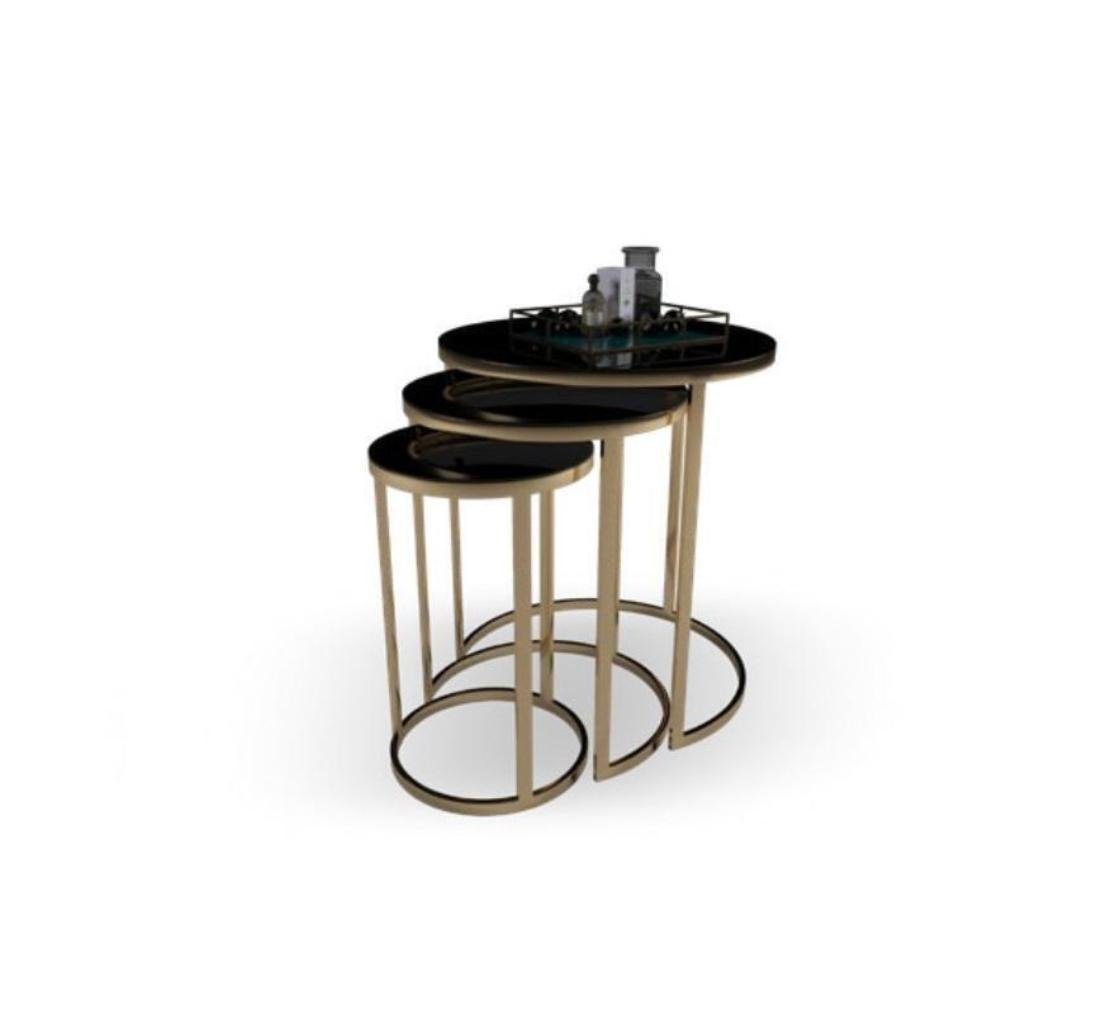 JVmoebel Beistelltisch Tisch Schwarzer Beistelltisch Rundform Europa Couchtische Wohnzimmer in 3x Made Set (3-St., Beistelltisch), 3x