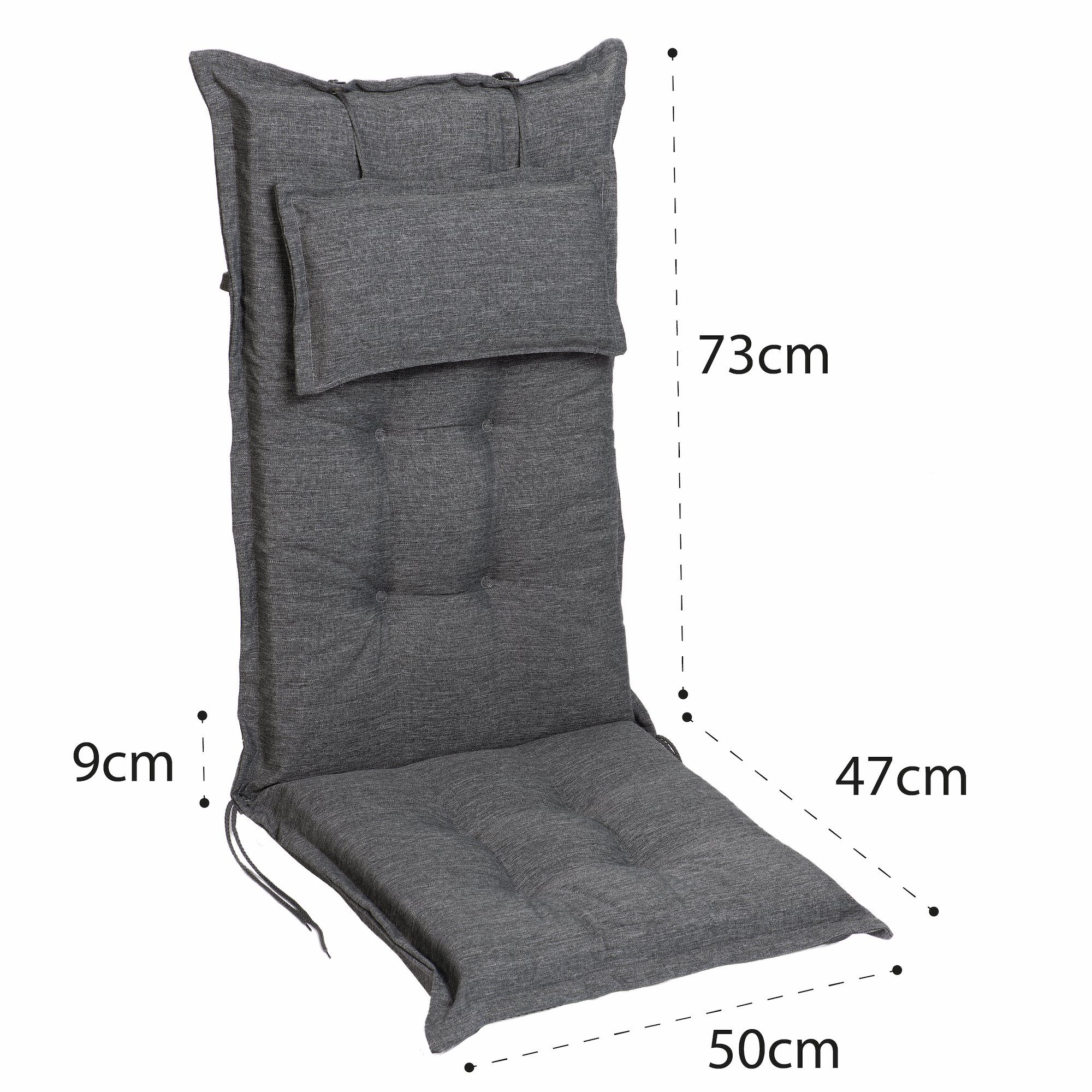 sunnypillow Hochlehnerauflage Gartenstuhlauflagen mit abnehmbarem Kopfpolster 120x50x9 cm, (2 St), Auflage Polsterauflagen UV-Lichtecht