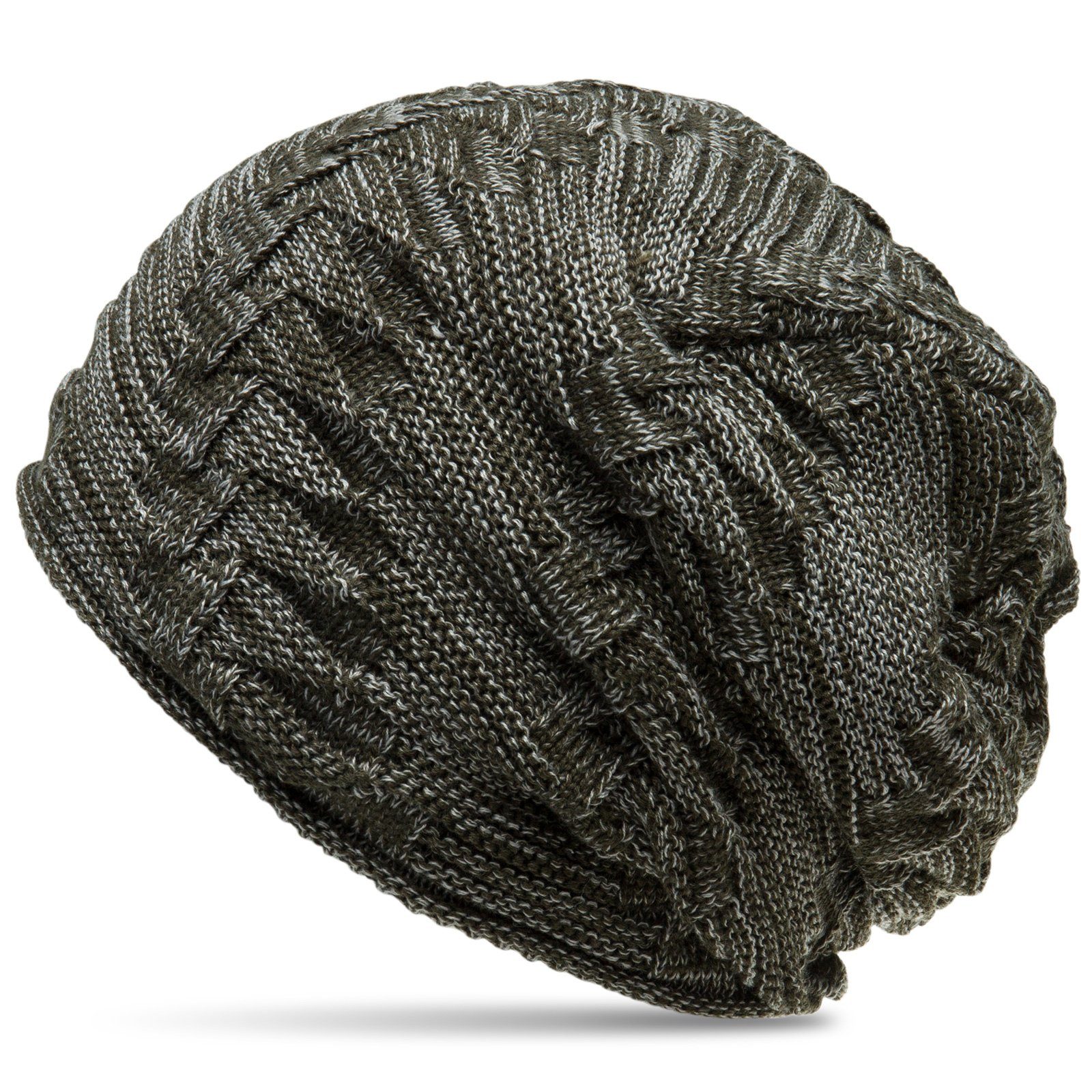 Caspar Beanie MU154 gefütterte Feinstrick Mütze mit stylischem Flecht Muster olivgrün / grau
