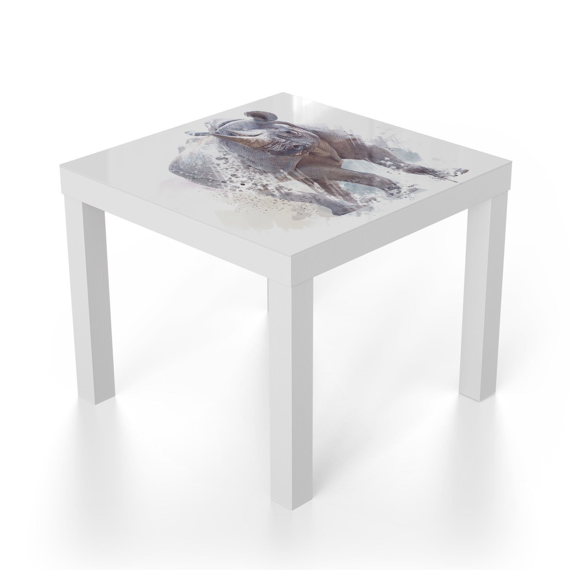 Aquarell', DEQORI Weiß modern Couchtisch Glas Beistelltisch in Glastisch 'Nashorn