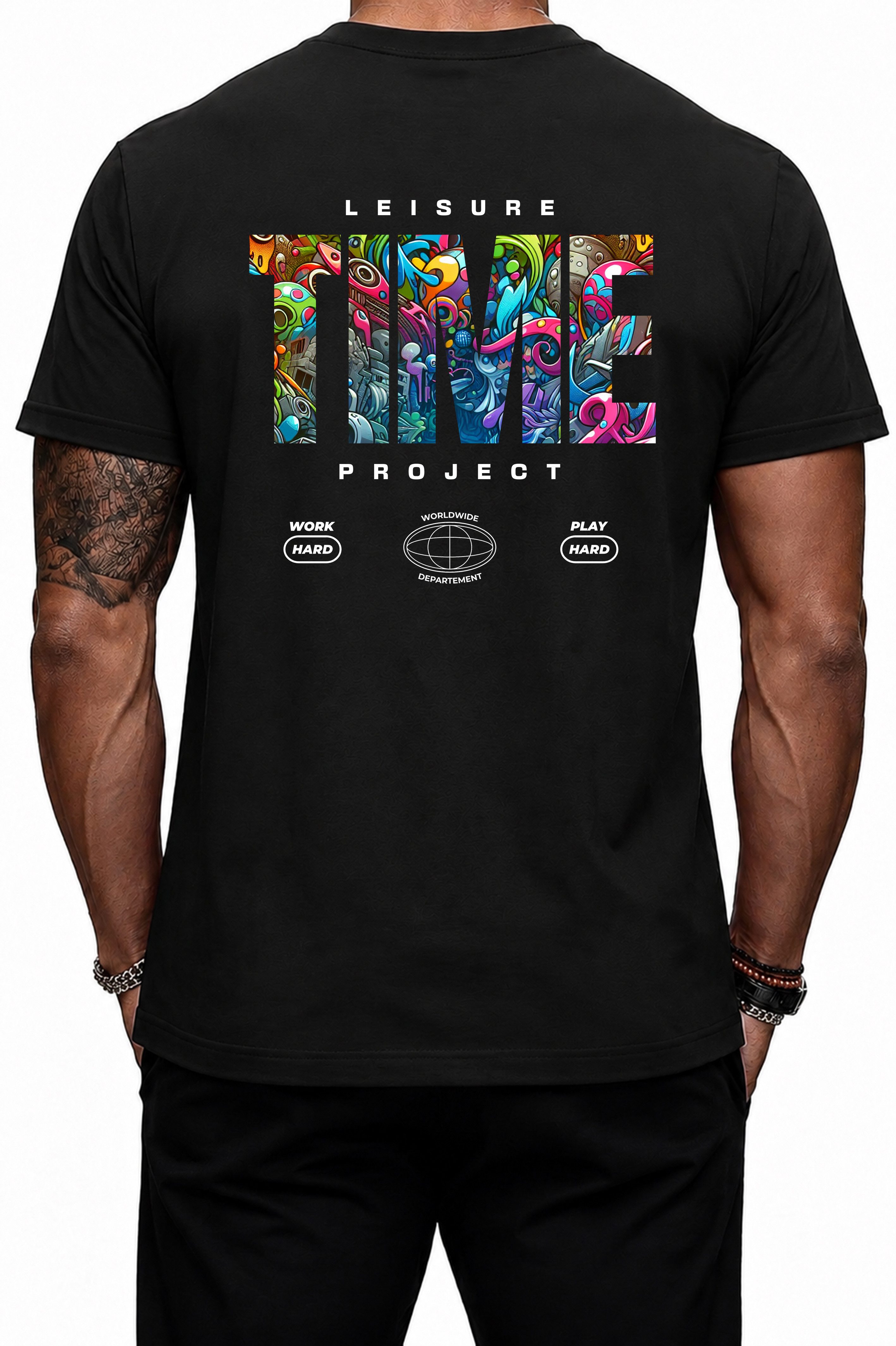 Banco T-Shirt Herren Leisure Time Project Graffiti Rückenprint Streetwear Großflächiger Leisure-Time-Graffiti-Rückenprint