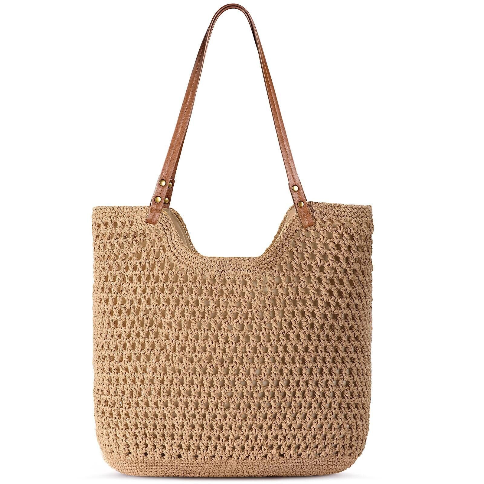 Zaewry Strandtasche Damen Große Strandtasche Familie Häkelstrandtaschen, weiche gewebte, Große Stroh-Umhängetasche, Shopper