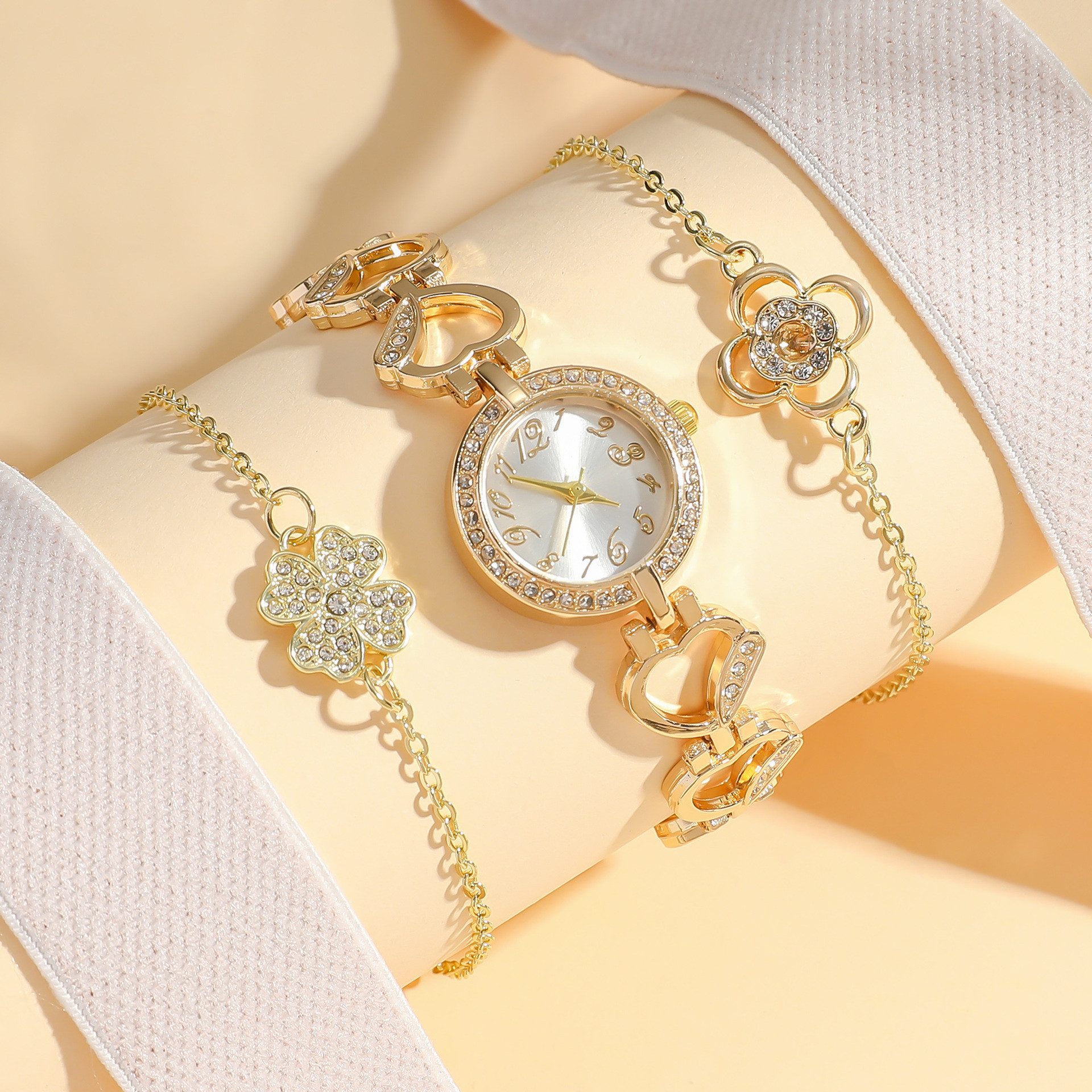 Quarzuhr Damen-Quarzuhr mit 2 Armbändern (3-tlg. Set)